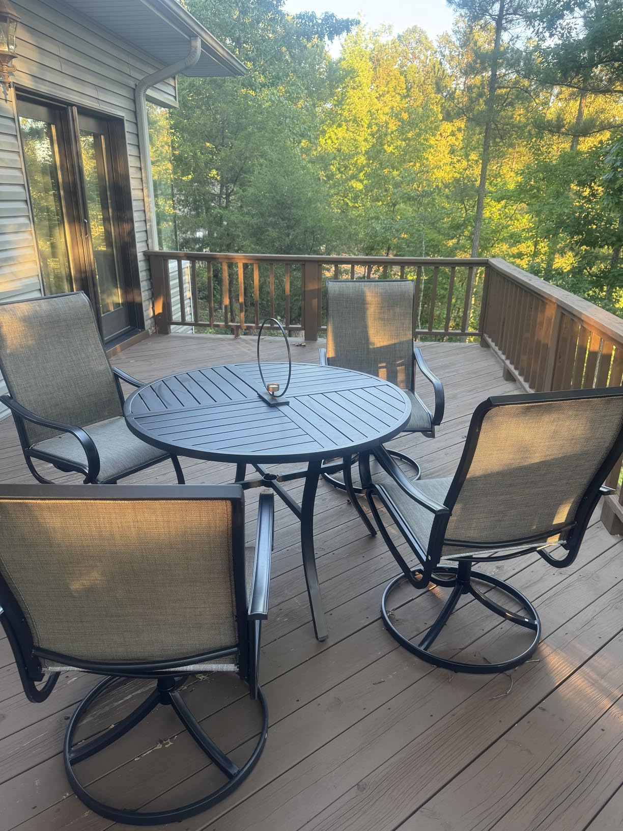 PHI VILLA 9 Pcs Patio Dining Set with Large Square Metal Dining Table & 8 Outdoor Textilene Fabric Swivel Dining Chairs, Outside Table Chair Furniture Dining Set for 8 Person customer photo 1