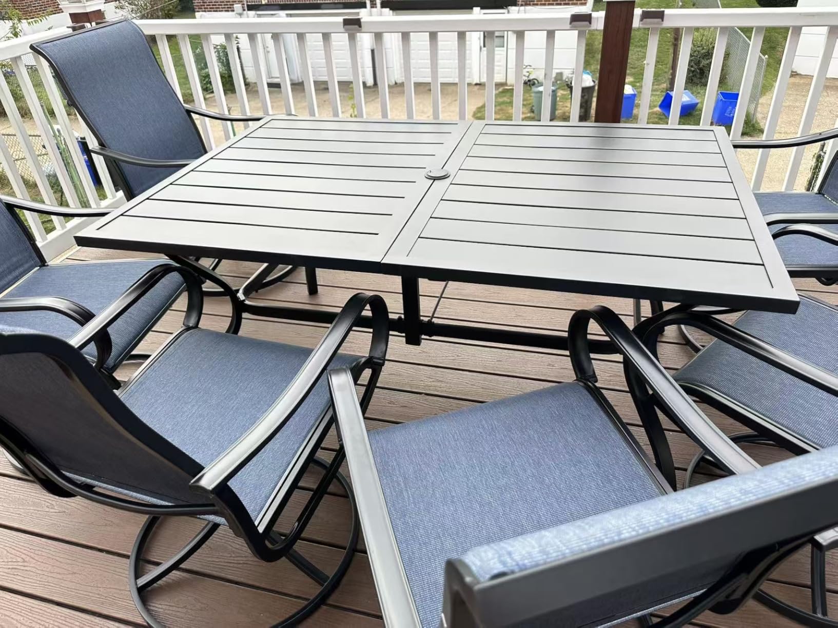 PHI VILLA 9 Pcs Patio Dining Set with Large Square Metal Dining Table & 8 Outdoor Textilene Fabric Swivel Dining Chairs, Outside Table Chair Furniture Dining Set for 8 Person customer photo 2