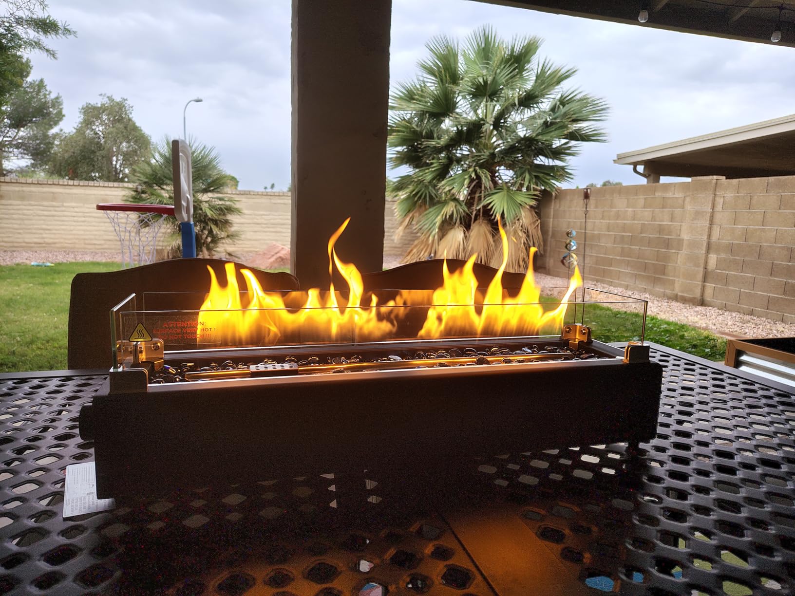 28-inch Table Top Propane Fire Pit, 40,000 BTU Tabletop Firepit for Patio, Outdoor Portable Rectangular Fire Bowl w/Wind Glass Shield, Glass Rocks - Black customer photo 2