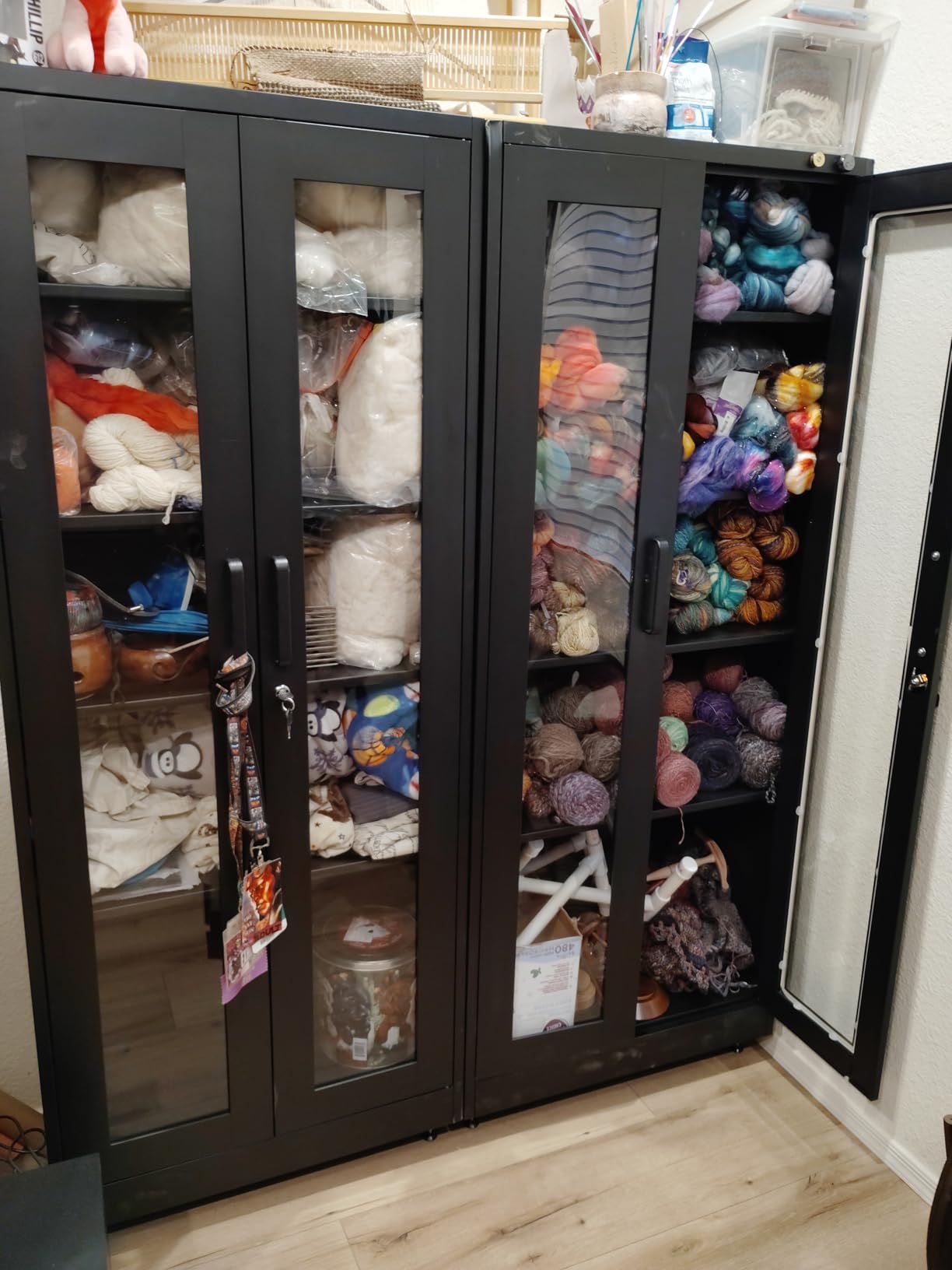 Display Cabinet with Glass Doors, 71 Inches Metal Display Case with 4 Adjustable Shelves, Curio Storage Cabinet with Lock for Home, Office, Book, Pantry, Assemble Required (Black) customer photo 1