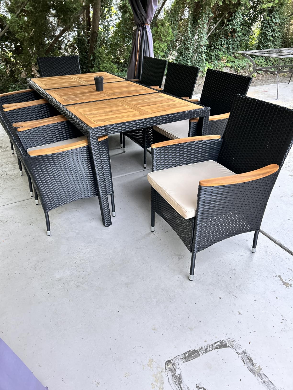 Flamaker 9 Piece Patio Dining Set Outdoor Acacia Wood Table and Chairs with Soft Cushions Wicker Patio Furniture for Deck, Backyard, Garden customer photo 1