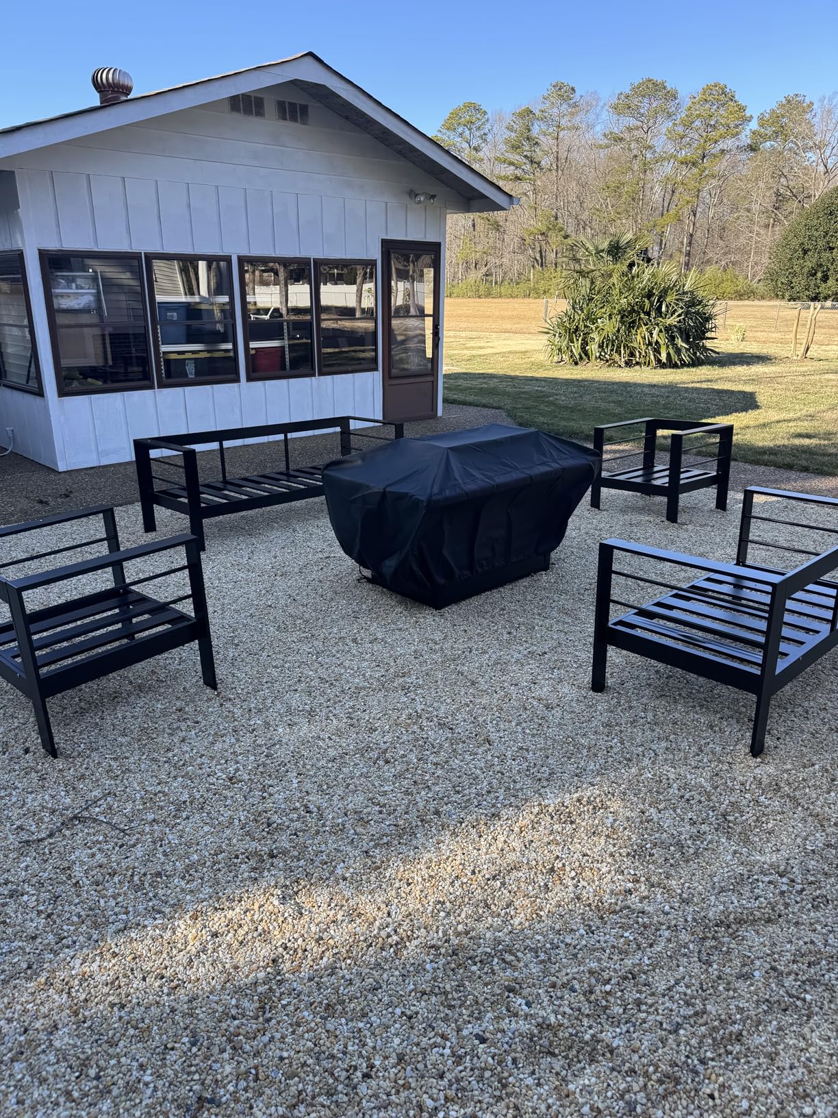 Wisteria Lane 7 Seats Aluminum Outdoor Patio Furniture Set with 54 Inch Propane Gas Fire Pit Table, Modern Patio Conversation Sets with Outdoor Sectional Couch for Backyard, Garden, Dark Grey customer photo 2
