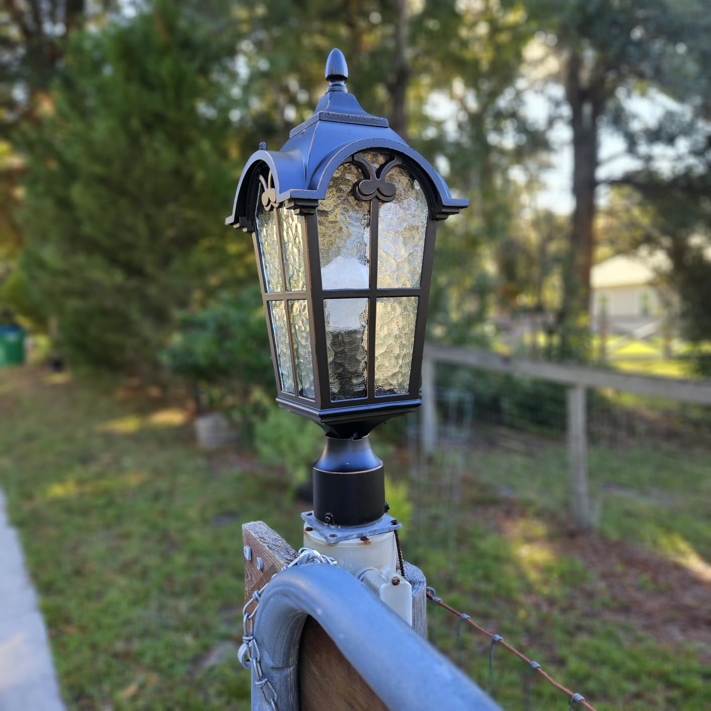 EDISHINE Large Size Dusk to Dawn Outdoor Post Light, 21.9'' H 120V Pole Light Fixture with Pier Mount Base, Waterproof Exterior Lamp Post Lantern Head for Yard, Driveway, Fence, Black customer photo 2