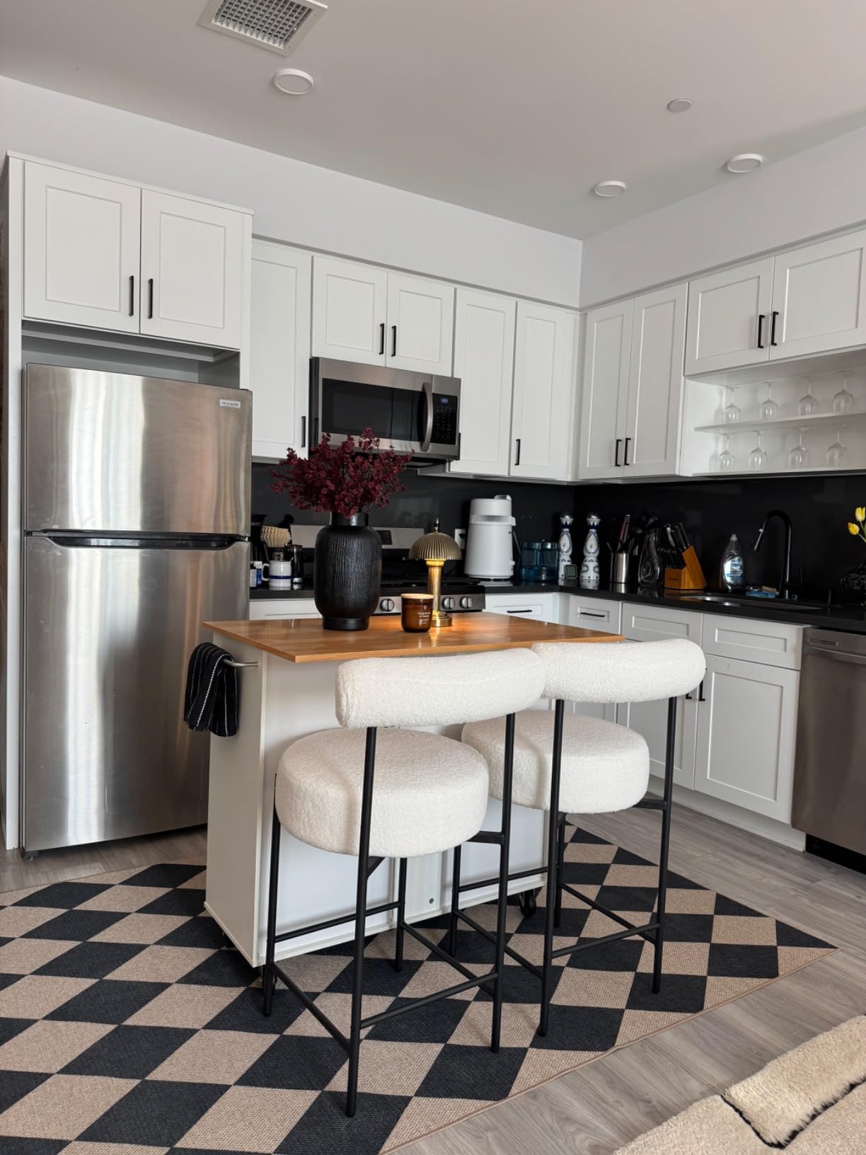 Shintenchi Kitchen Island Cart with Storage,Rolling Kitchen Island Side Table on Wheels with Large Worktop,Storage Cabinet,Towel Rack,Drawers and Open Shelves for Kitchen,Dinning Room,White customer photo 1