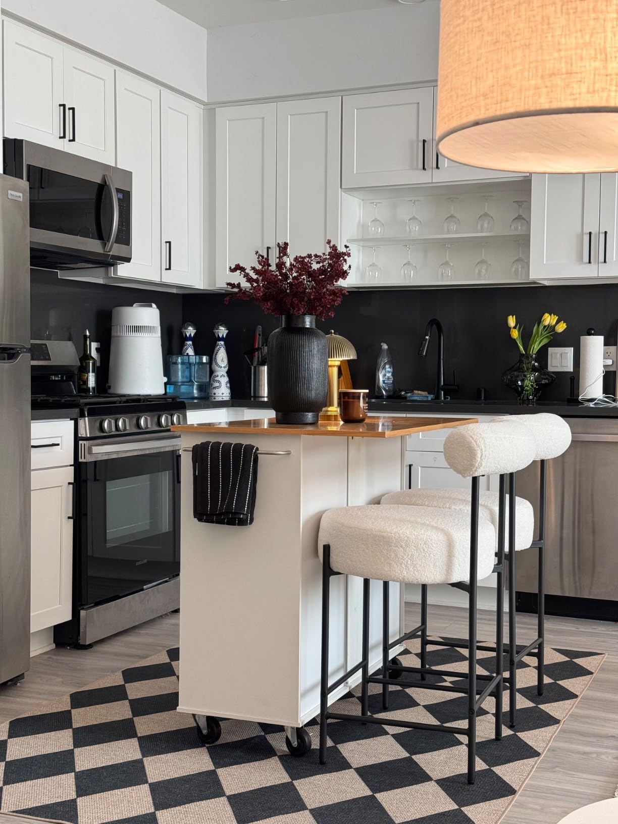 Shintenchi Kitchen Island Cart with Storage,Rolling Kitchen Island Side Table on Wheels with Large Worktop,Storage Cabinet,Towel Rack,Drawers and Open Shelves for Kitchen,Dinning Room,White customer photo 2