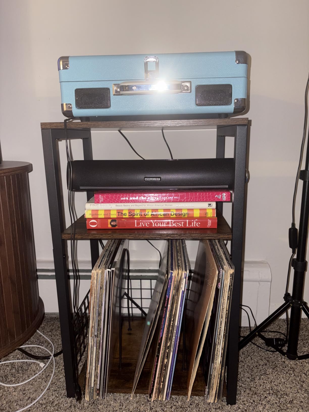 LELELINKY 3 Tier End Table,Record Player Stand with Storage Up to 100 Albums,Turntable Stand for Vinyl,Brown Records Shelf for Living Room Bedroom customer photo 2