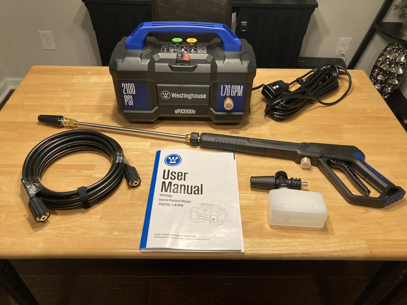 Westinghouse ePX3100v Electric Pressure Washer, 2100 Max PSI 1.76 Max GPM, Built-in Carry Handle, Detachable Foam Cannon, Pro-Style Steel Wand, 3-Nozzle Set, for Cars/Fences/Driveways/Home/Patios customer photo 1