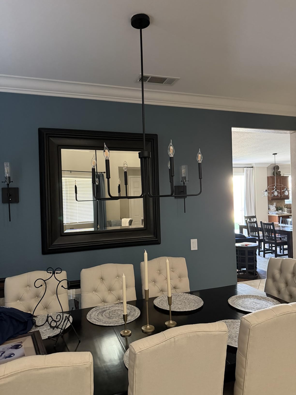 Black Chandelier, 6-Light Farmhouse Chandelier for Dining Room Lighting Fixtures Hanging, Dining Light Fixtures Industrial Modern Chandelier for Bedroom, Foyer, Hall, Kitchen, Living Room and Entryway customer photo 1