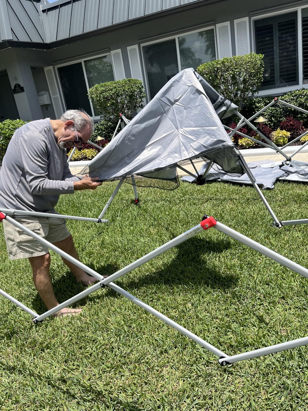 CROWN SHADES 11x11 Pop Up Gazebo, Patented One Push Outdoor Canopy Tent with Wheeled STO-N-Go Cover Bag, Pop Up Canopy with Netting for Patio, Backyard (11x11, Red &Grey) customer photo 1