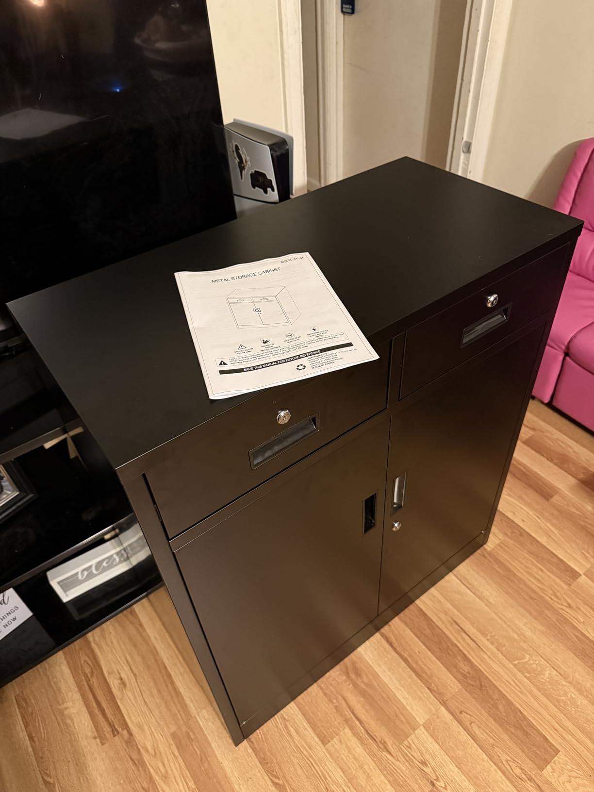 Metal Storage Cabinet, 36 inch H Locking Storage Cabinet with 2 Drawers and Adjustable Shelf, Metal Cabinets for Office, Garage, Home-Black customer photo 1