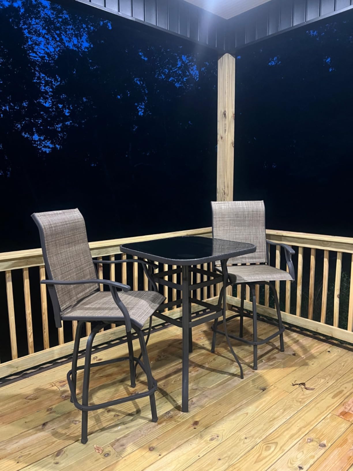 Devoko Patio Swivel Bar Set 3 Pieces Patio High Top Bar Table and Stools Chairs Set Textilene Sling Fabric Outdoor Bar Stools Set of 2 for Garden, Balcony customer photo 1