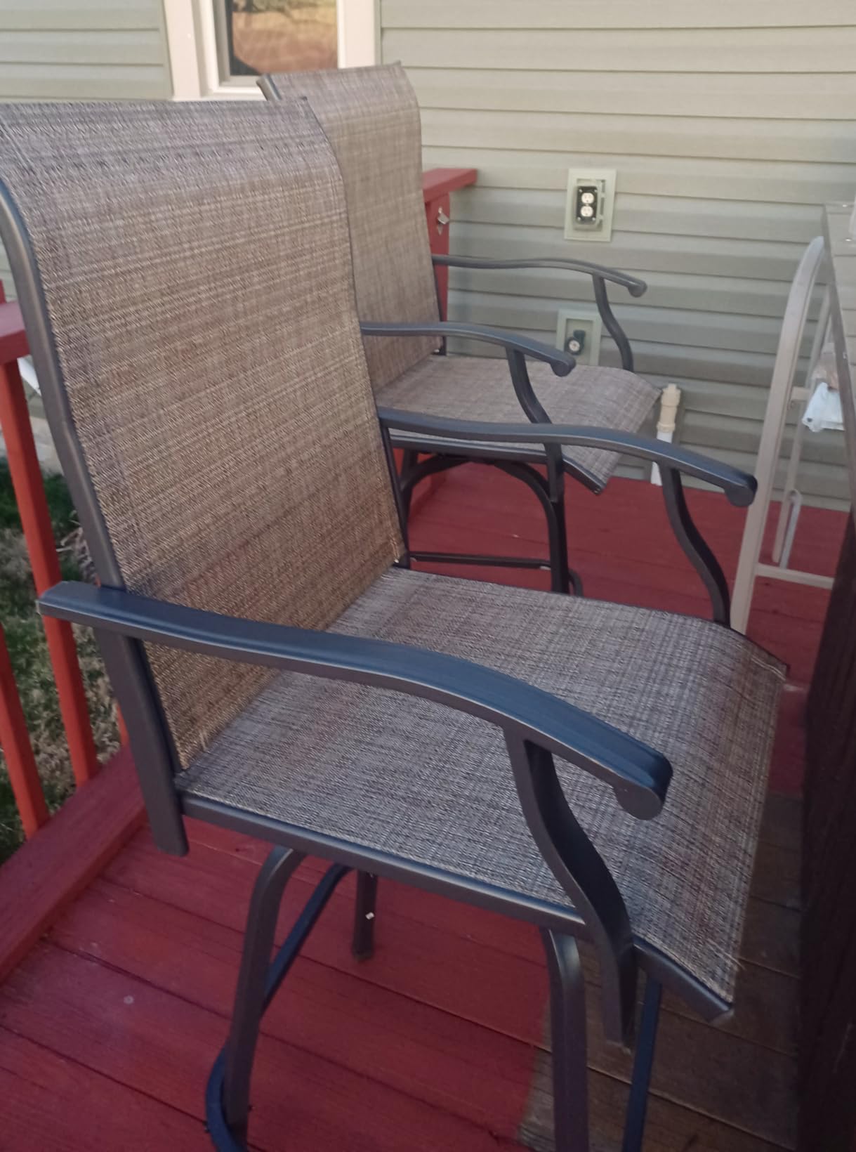 Devoko Patio Swivel Bar Set 3 Pieces Patio High Top Bar Table and Stools Chairs Set Textilene Sling Fabric Outdoor Bar Stools Set of 2 for Garden, Balcony customer photo 2