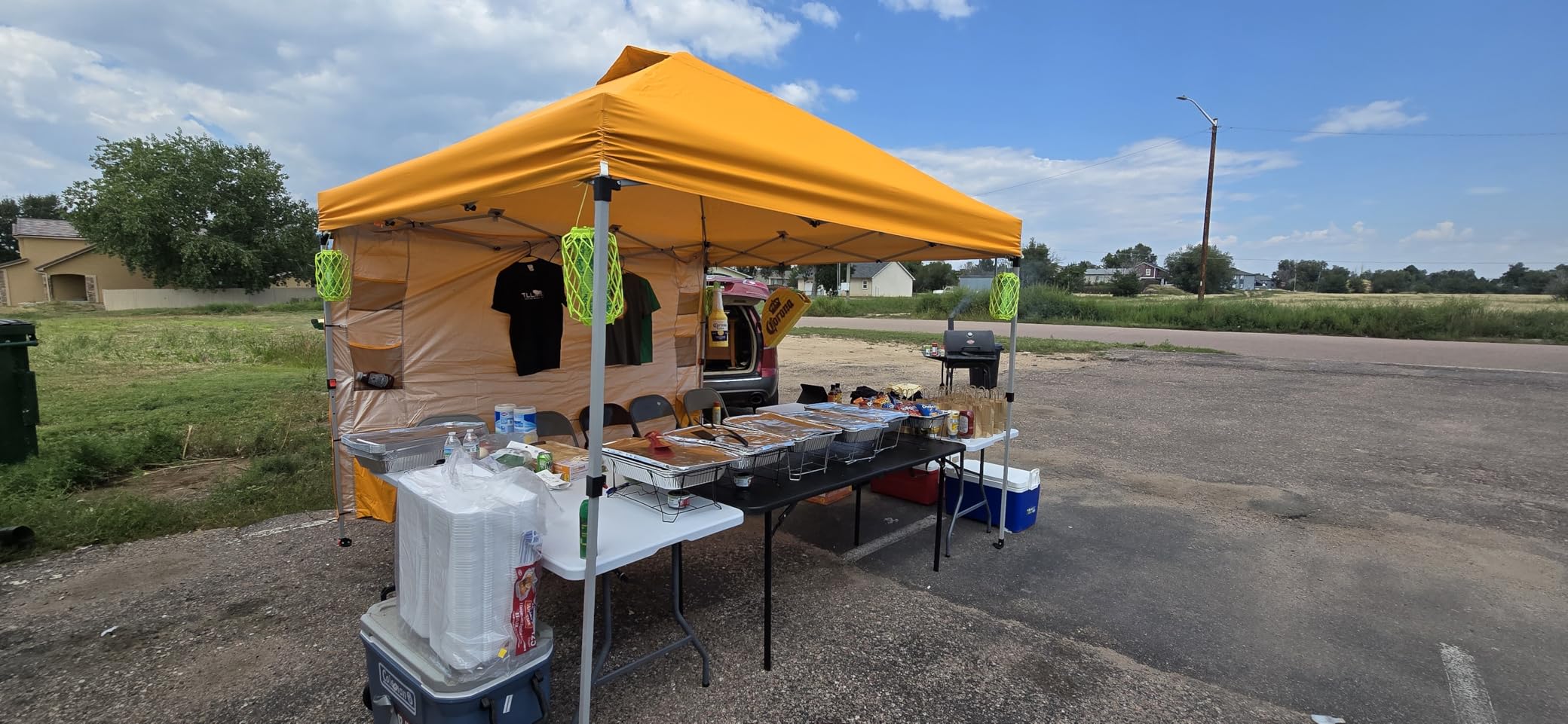 CROWN SHADES Canopy Tent 10x10 Pop Up Canopy Outdoor Shade with Pockets Sidewall, Easy Up Sun Shelter with One Person Set Up Center Lock, Portable Instant Camping Beach Canopy Tents, Grid White customer photo 2