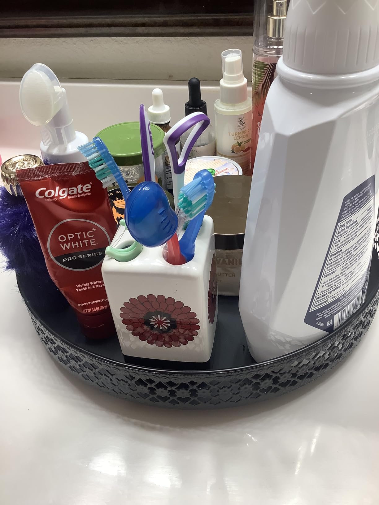 Lazy Susan Organizer 2 Tier - Turntable Spice Rack 12 inch Adjustable Metal Rotating Lazy Susan for Cabinet Pantry Kitchen Countertop Dining Table Cupboard Bathroom Vanity Storage Black customer photo 2