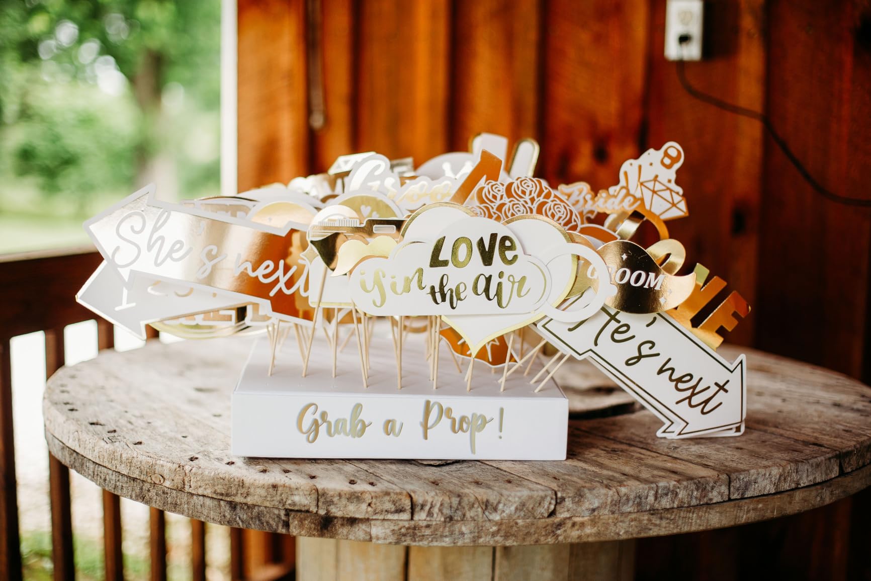 SOUL SHIFT 60PCs Fully Assembled Wedding Photo Booth Props - Prop Stand - Gold Signs - Elegant Wedding & Reception Party Supplies- Funny Wedding Props -Gold Foil Print - Bridal PhotoBooth customer photo 2