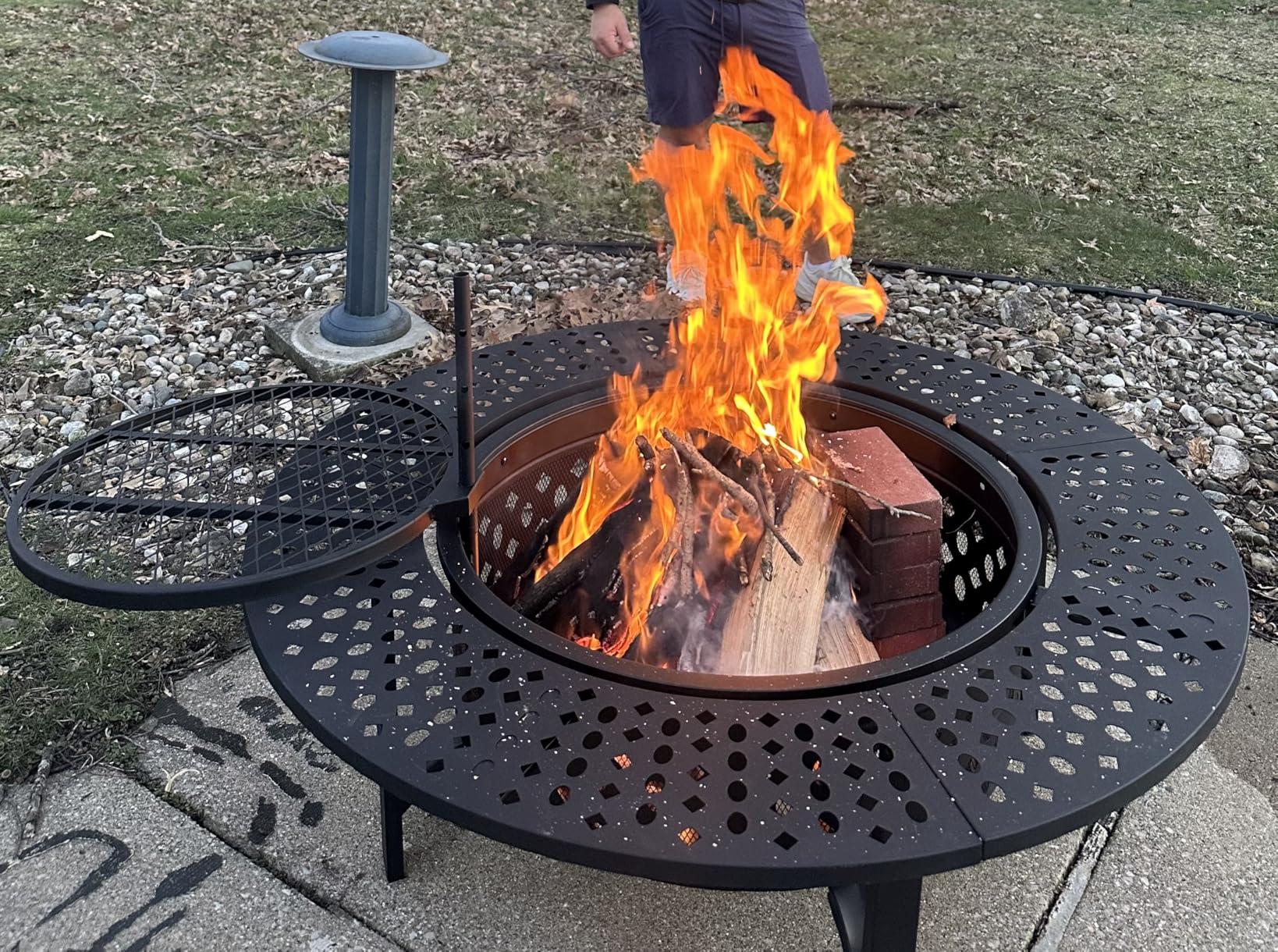 36 Inch Fire Pit with 2 Grills, Wood Burning Fire Pits for Outside with Lid, Poker and Round Waterproof Cover, BBQ& Outdoor Firepit & Round Metal Table 3 in 1 for Patio, Picnic, Party customer photo 1