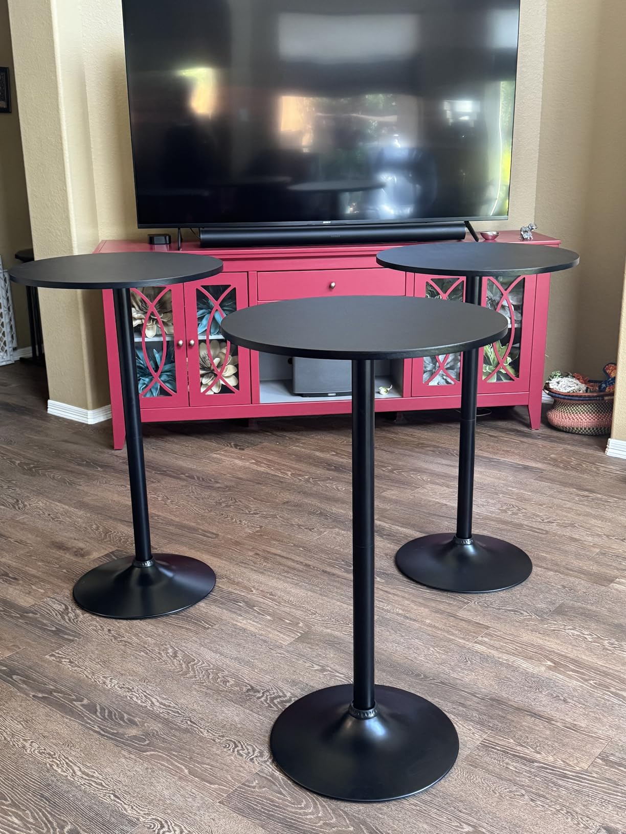 Furmax Bistro Pub Table 2 Pack Round Bar Height Cocktail Table Metal Base MDF Top Obsidian with Black Leg 23.8-Inch Top, 39.5-Inch Height (Black) customer photo 2