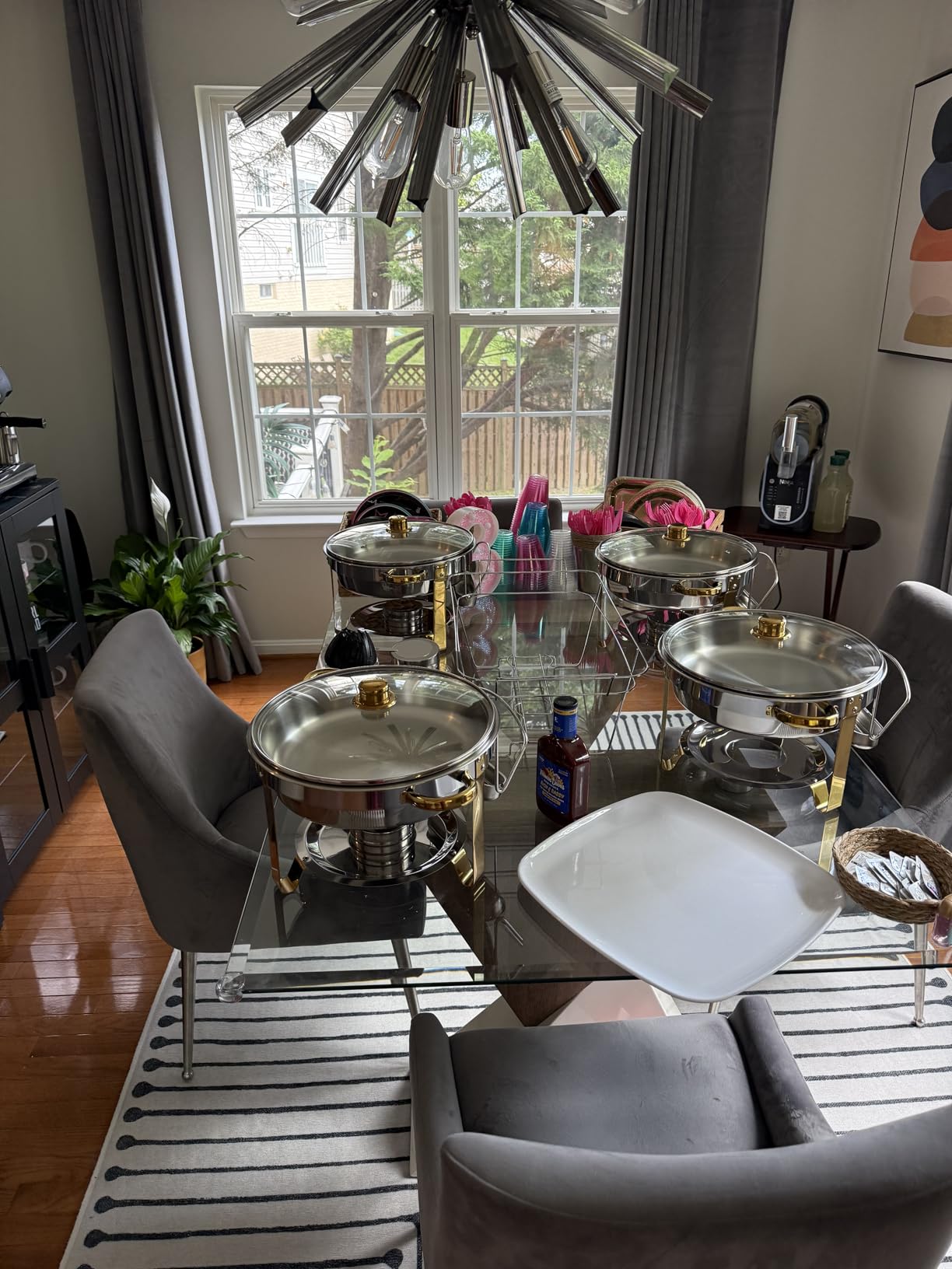 ROVSUN 5QT 4 Packs Chafing Dish Buffet Set Gold Accent, NSF Round Stainless Steel Buffet Warmer Chafers and Warmers Sets with Glass Lid & Lid Holder for Catering Events Parties Weddings Dinners customer photo 1