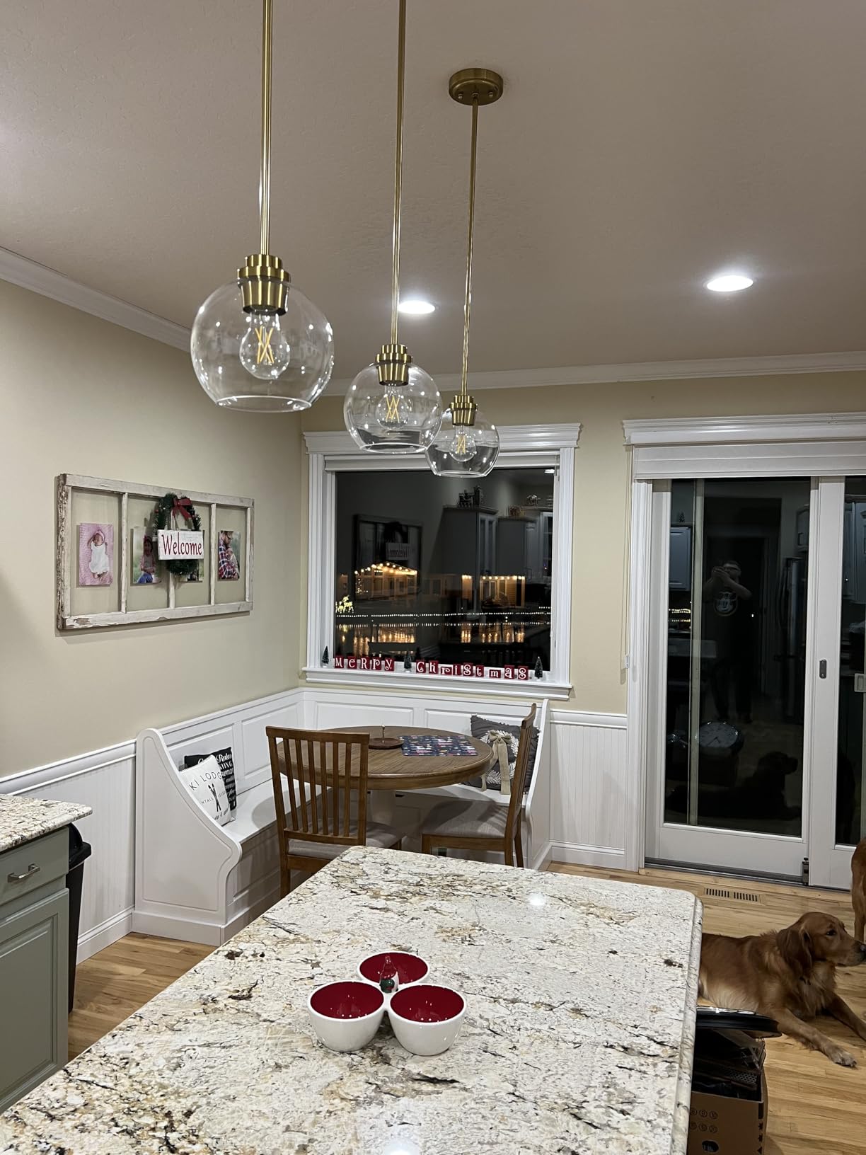 Brass Pendant Lights Kitchen Island 2 Pack, Farmhouse Gold Pendant Light with Clear Glass Globe Shade, Kitchen Island Lighting for Dining Room Entryway, AD-22280-1P2-GD-C customer photo 2