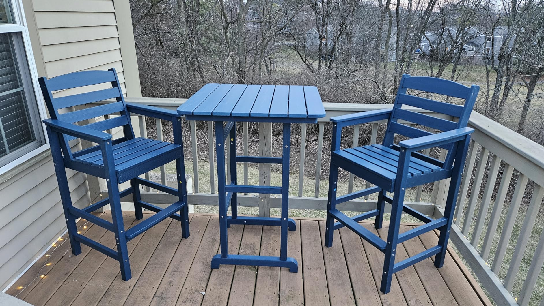 SERWALL Balcony Adirondack Chairs and Table 3 Pieces Set, Adirondack Bar Height Chairs Set of 2 and Bar Table, Outdoor Bar Stools Set for Bistro, Poolside, Backyard, Blue customer photo 1