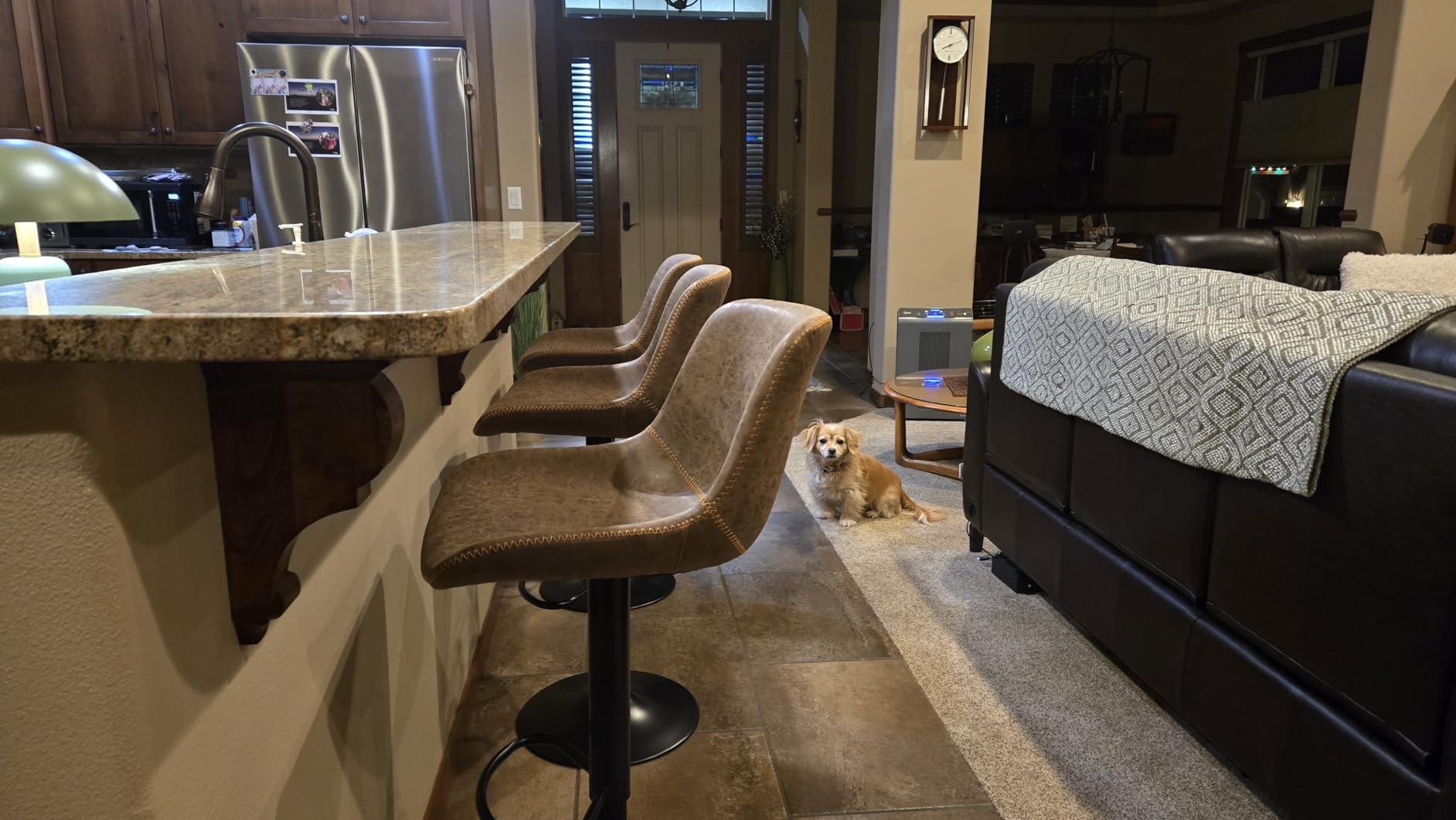 Bar Stools Set of 2, Swivel Counter Height Barstools with Back, Adjustable Modern Bar Chairs, Tall Armless PU Leather Kitchen Island Stool, Brown customer photo 2