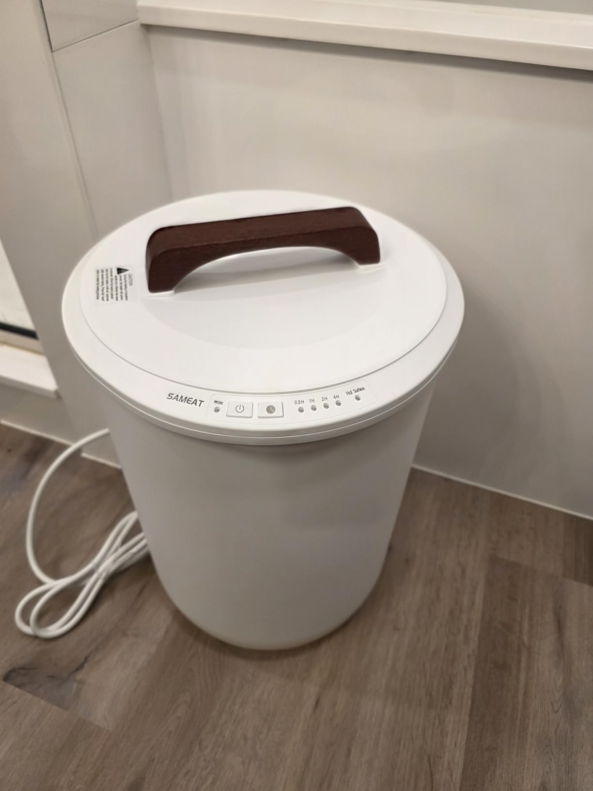 SAMEAT Heated Towel Warmers for Bathroom - Large Towel Warmer Bucket, Wood Handle, Auto Shut Off, Fits Up to Two 40