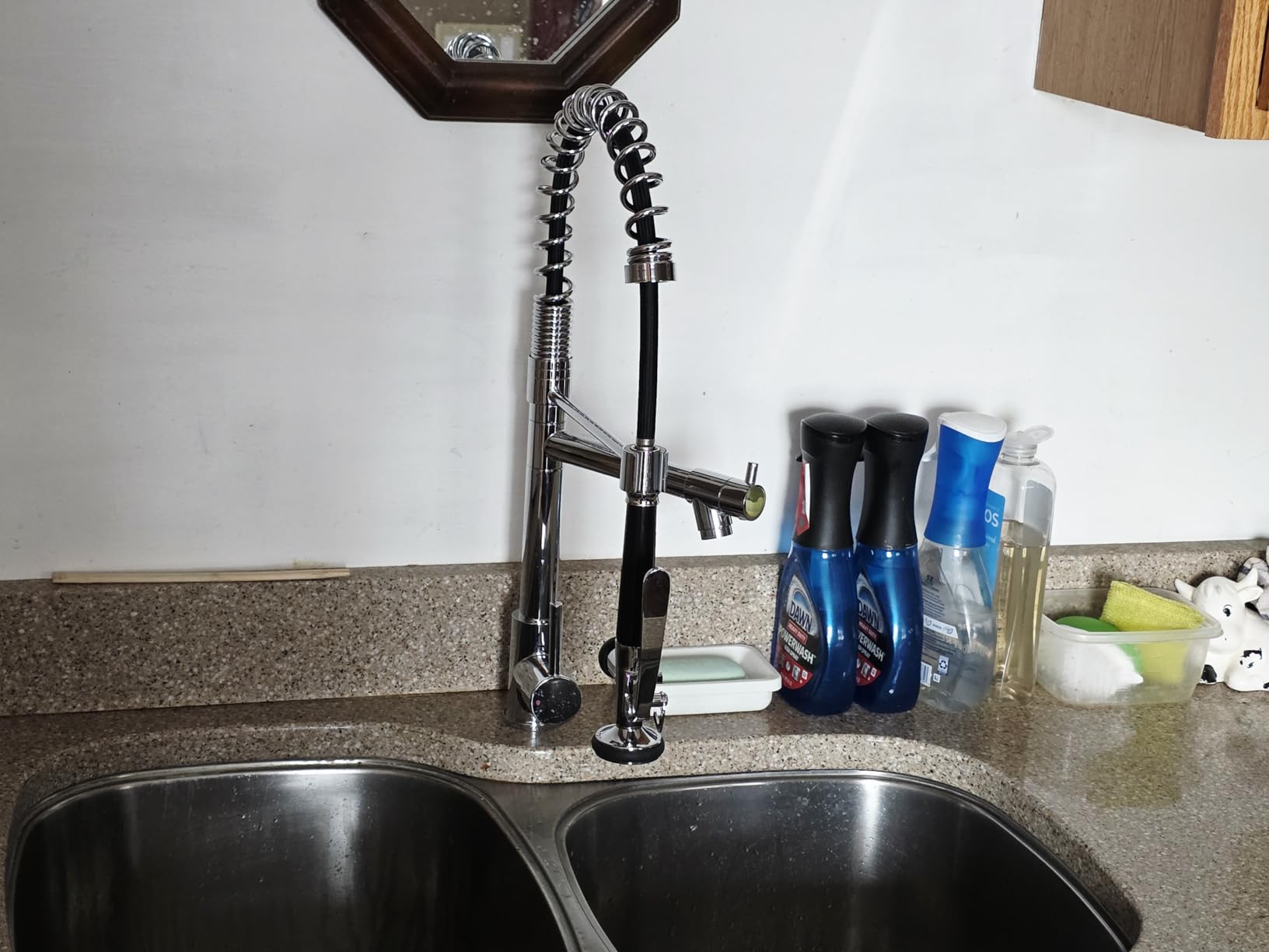 Fapully Commercial Kitchen Faucet,Wall Mount Kitchen Sink Faucet with Pre-Rinse Pull Down Sprayer,25'' Height 8'' Center 3 Compartment Sink Faucets with 12.2'' Swing Spout Chrome customer photo 2