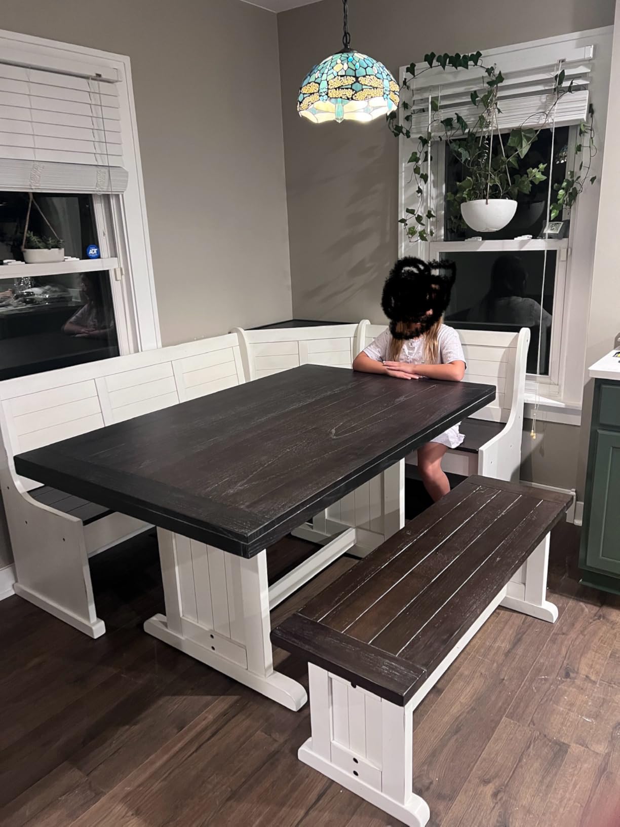 Pemberly Row 4-Piece Farmhouse Wood Breakfast Nook Set with Hidden Storage, Reversible Seating, Great for Small Spaces, in White & Brown Finish customer photo 1