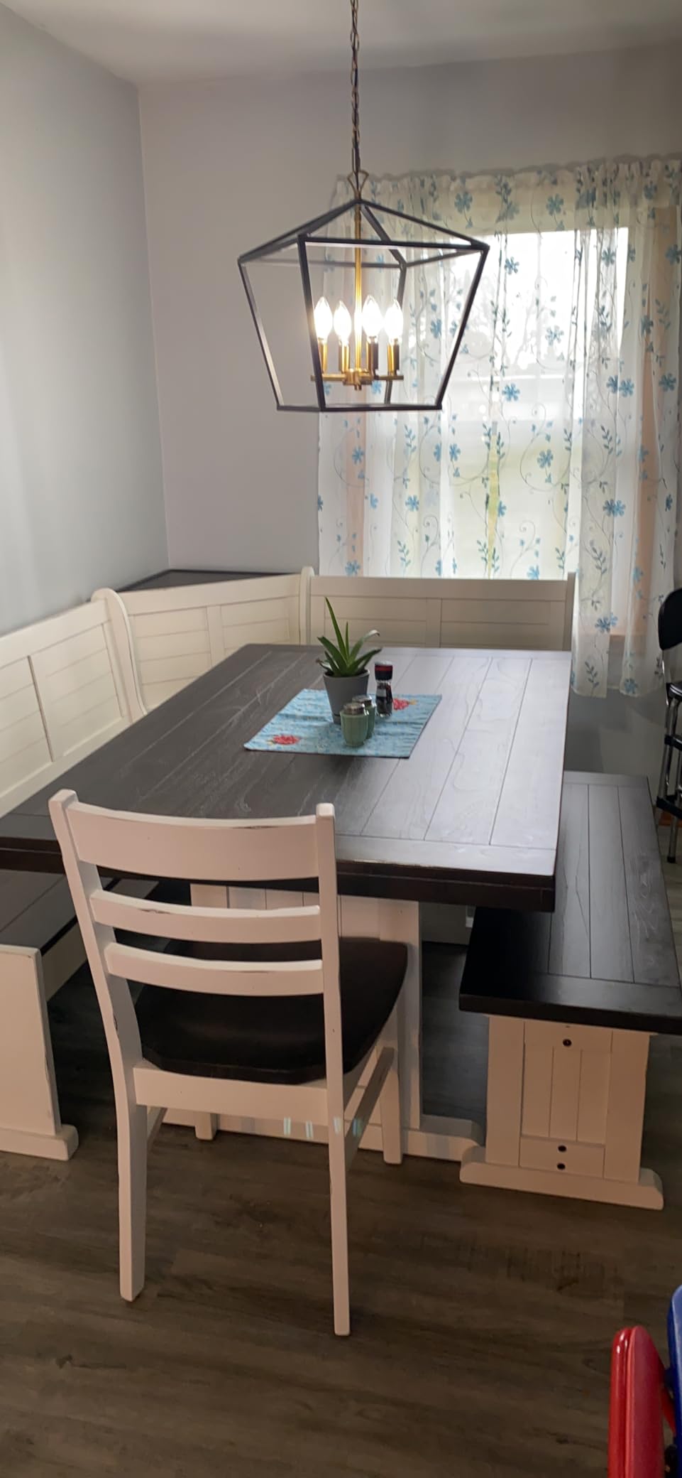 Pemberly Row 4-Piece Farmhouse Wood Breakfast Nook Set with Hidden Storage, Reversible Seating, Great for Small Spaces, in White & Brown Finish customer photo 2