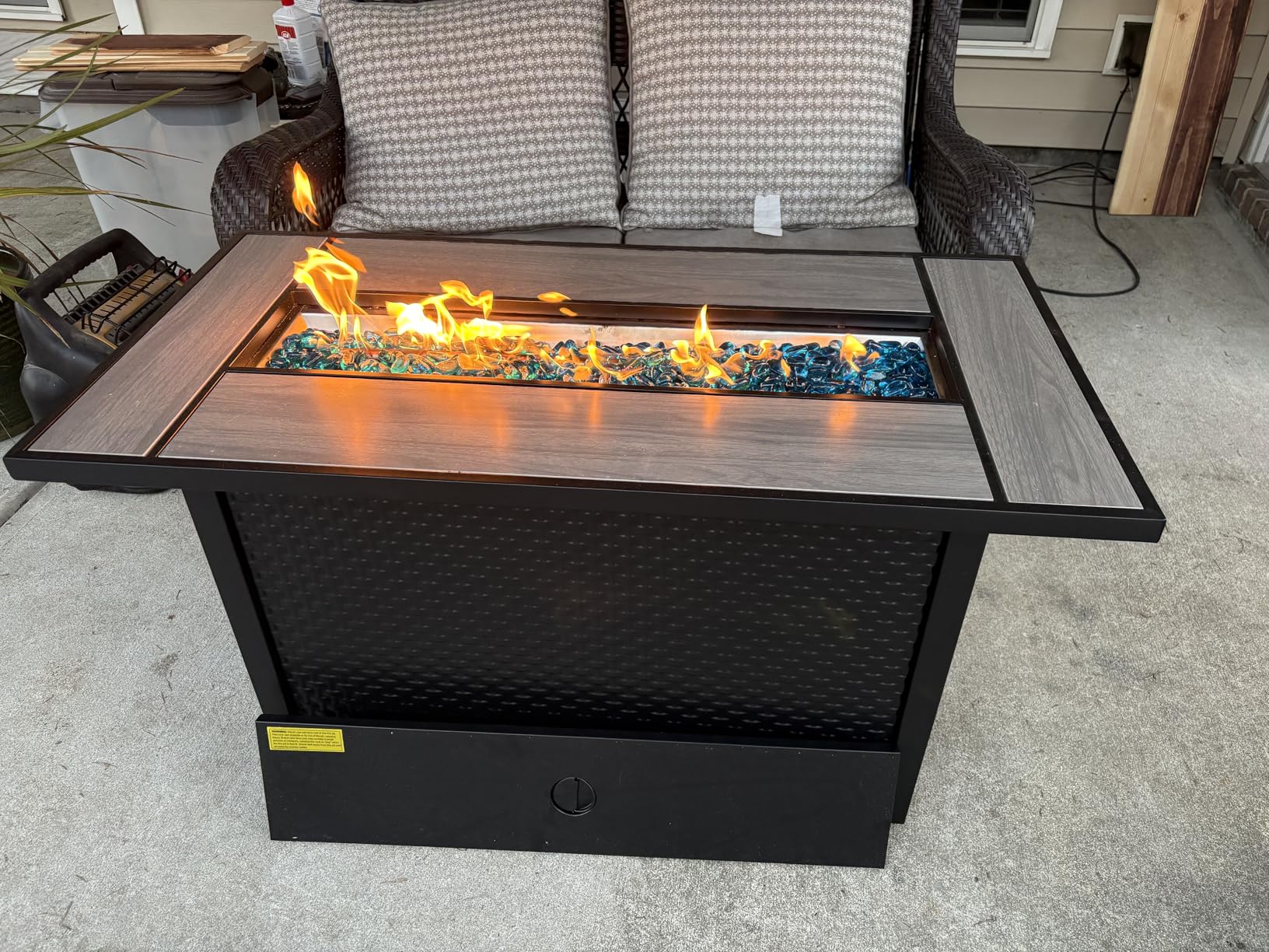 45 Inch Propane Fire Pit Table, 50,000 BTU Outdoor Gas Fire Pit for Patio & Backyard, 2-in-1 Firepit Dining Table with Glass Wind Guard, Blue Glass Rocks & Waterproof Cover customer photo 2