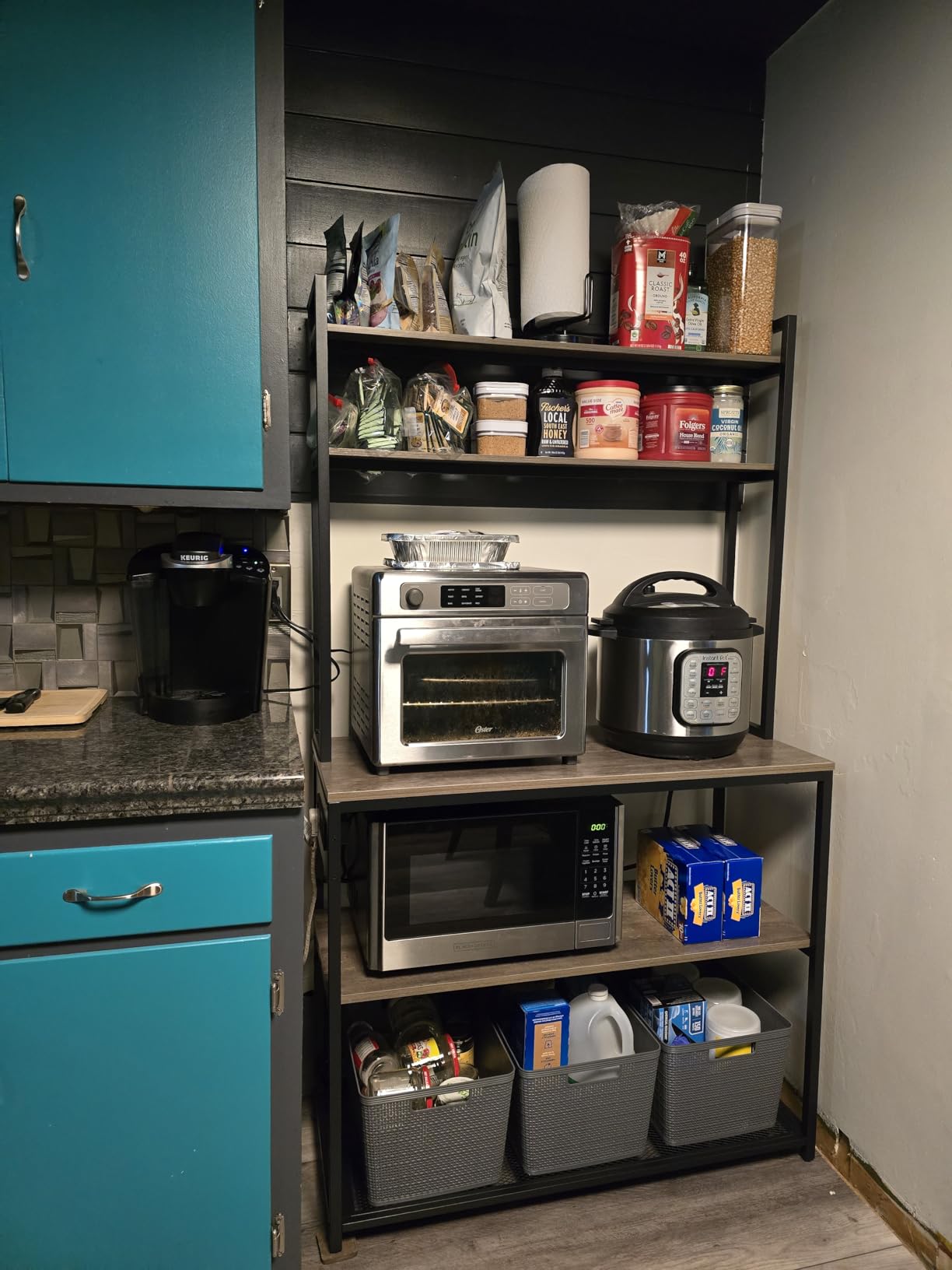 Denkee Large Bakers Rack with Power Outlets, 38 Inch Microwave Stand with Storage, 5-Tier Coffee Bar Stand, Industrial Kitchen Shelf Rack, Rustic Brown customer photo 1