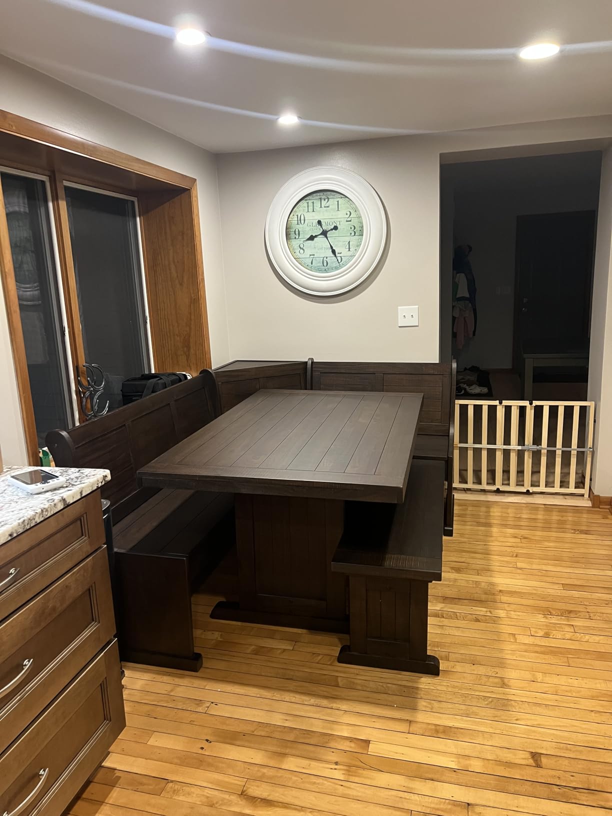 Pemberly Row 3-Piece Traditional Solid Wood Breakfast Nook Set with Table, Storage Space, Foldable Corner Shelf, Fit Any Space Blending Style and Function, in Gray & Brown Finish customer photo 2