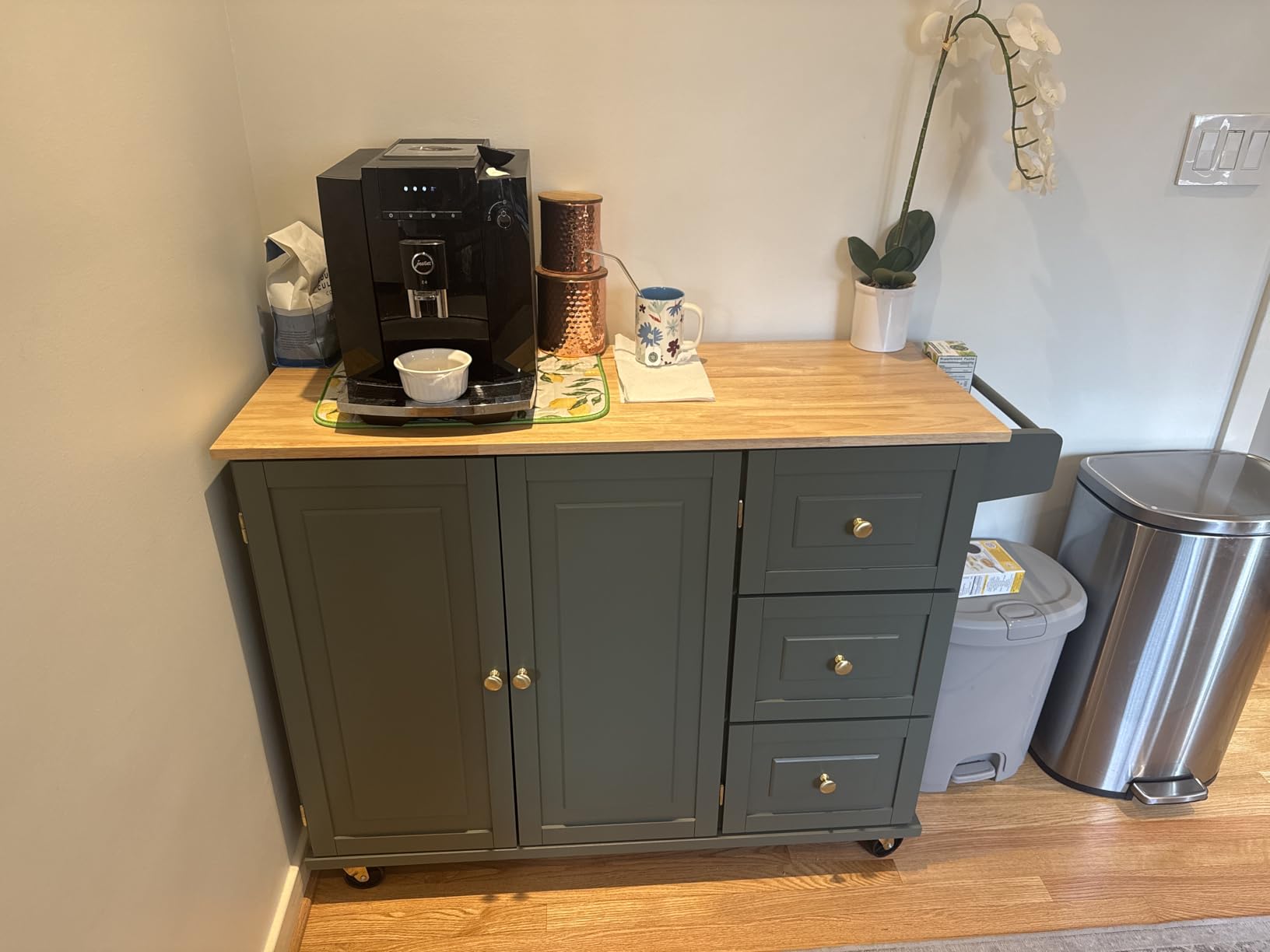 Homestyles Mobile Kitchen Island Cart with Wood Top and Dropleaf Breakfast Bar, 18