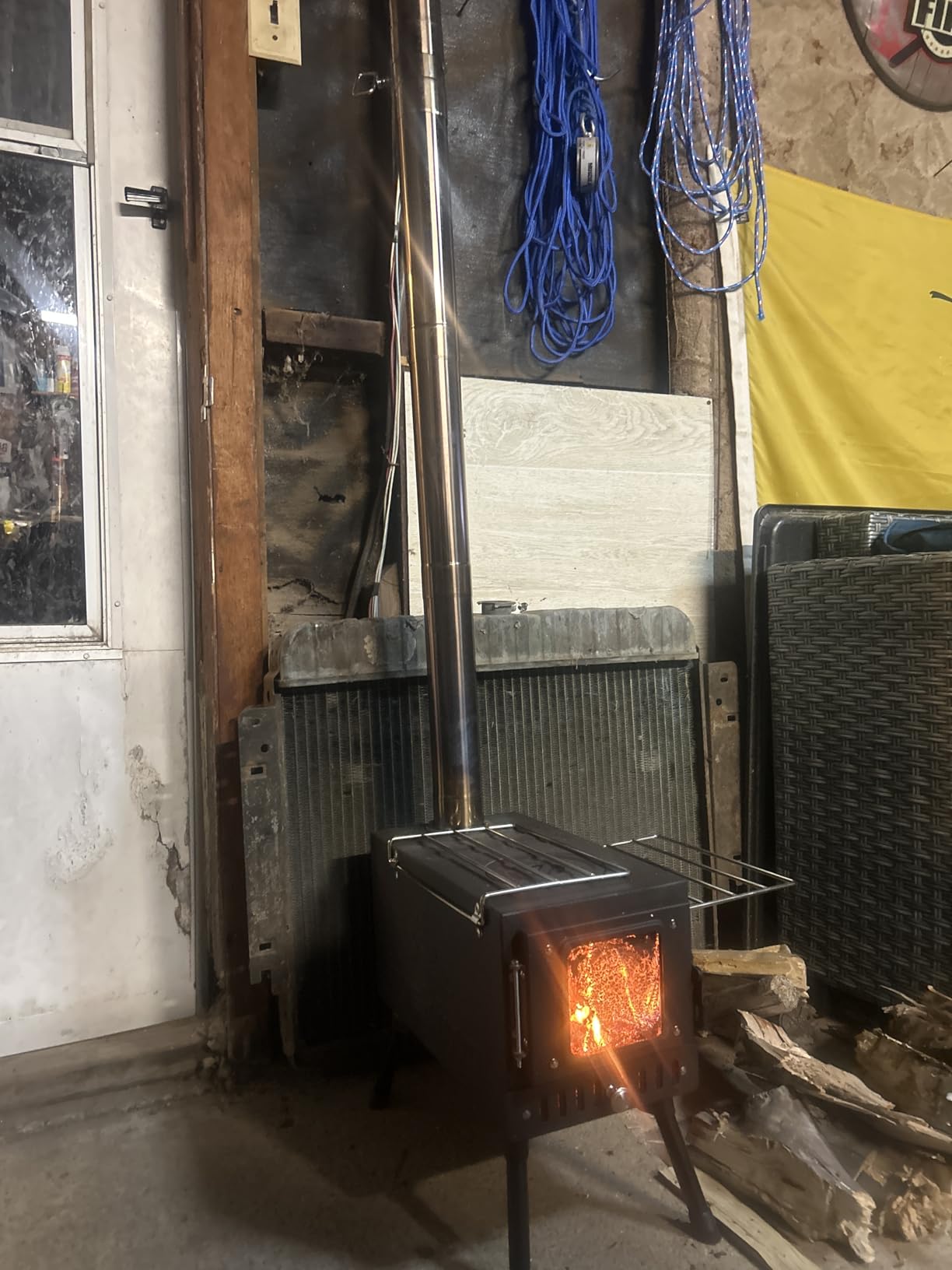 Wood Burning Stove,Tent Stove for Heating,Folding Portable Wood Stove for Tent,Cooking,Courtyard,Camping Stove include Chimney Pipes and Spark Arrestor, Black-LOGO customer photo 1