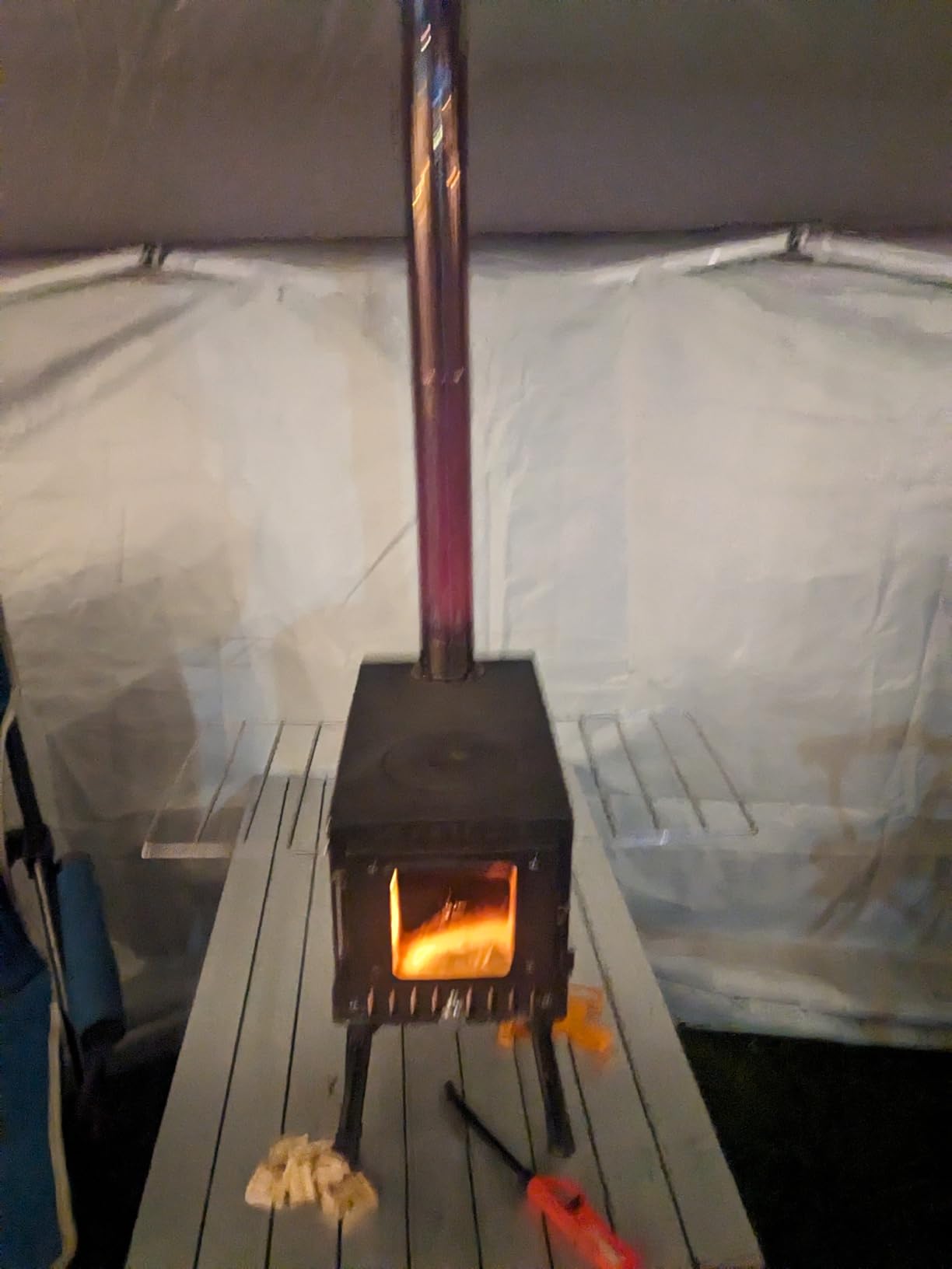 Wood Burning Stove,Tent Stove for Heating,Folding Portable Wood Stove for Tent,Cooking,Courtyard,Camping Stove include Chimney Pipes and Spark Arrestor, Black-LOGO customer photo 2