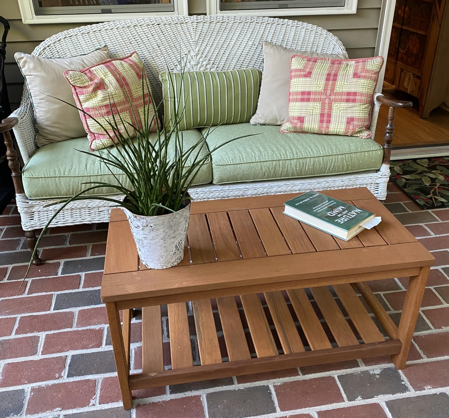 Tangkula Wood Outdoor Coffee Table, 2-Tier Patio Coffee Table with Slatted Hardwood Tabletop & Storage Shelf, Rectangle Wood Table for Deck, Garden, Balcony, Indoor or Outdoor Use (Natural) customer photo 2