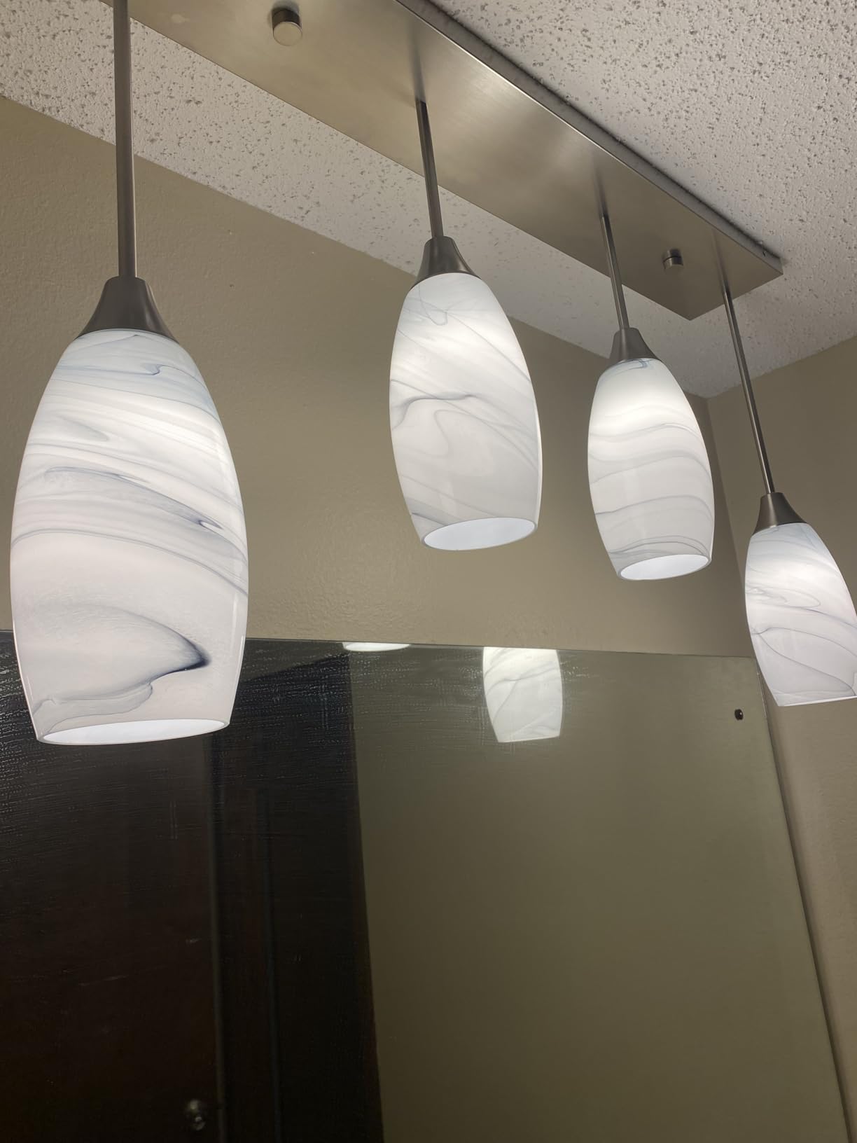 EDISHINE Pendant Light Fixture, Handcrafted Art Glass Hanging Light, Hardwired Ceiling Light, Grey Marble Glass Shade, Adjustable Brushed Nickel Rods, E26 Base, Pendant Lamp for Kitchen Island, Bar customer photo 1