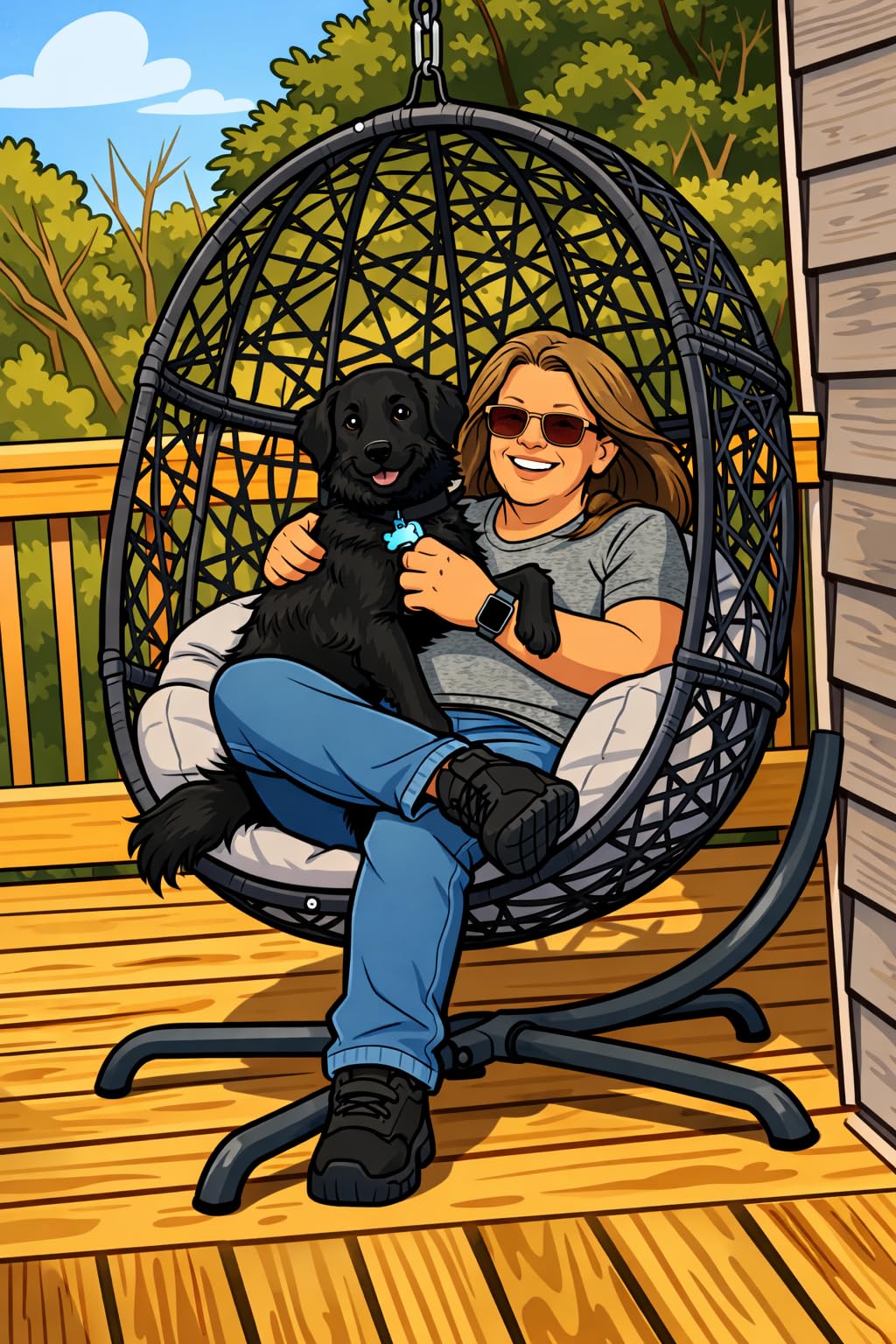 NICESOUL Swing Egg Chair with Stand, Bird Cage Patio Hanging Chair with Cushion, Large Swinging Chairs Indoor Outdoor, All-Weather 350lbs Eggshell Basket Seat for Porch, Backyard, Dark Grey customer photo 1