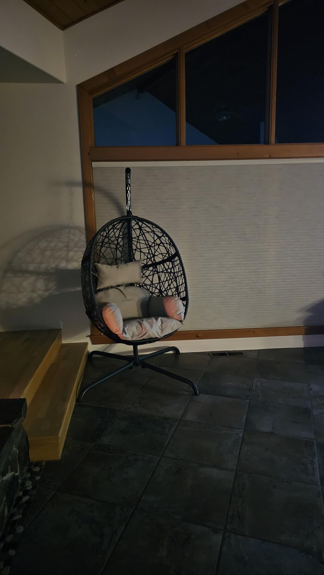 NICESOUL Swing Egg Chair with Stand, Bird Cage Patio Hanging Chair with Cushion, Large Swinging Chairs Indoor Outdoor, All-Weather 350lbs Eggshell Basket Seat for Porch, Backyard, Dark Grey customer photo 2