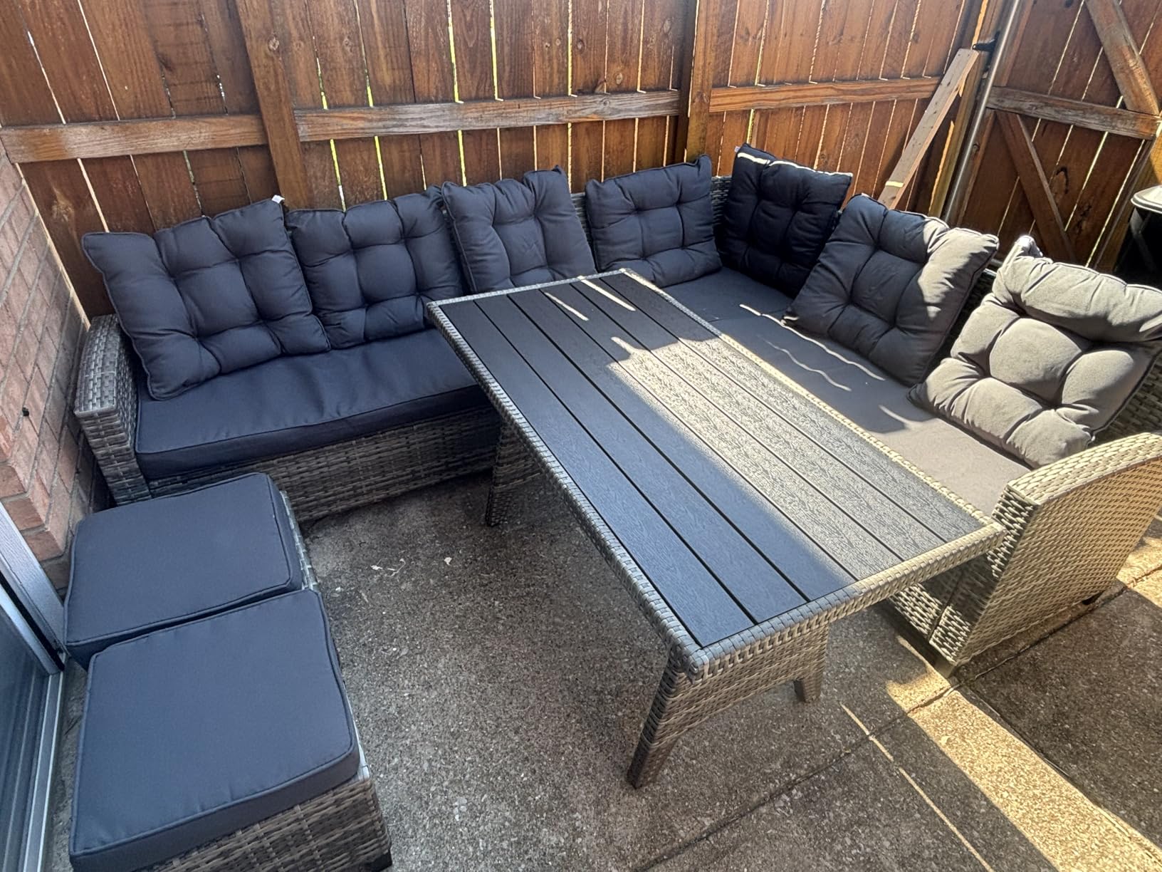 8-Piece Patio Furniture Set, Outdoor Wicker Rattan Sectional with Thick Cushions, Glass Top Table with Hidden Storage, Outdoor Conversation Set for Backyard, Porch, Patio, Black customer photo 1