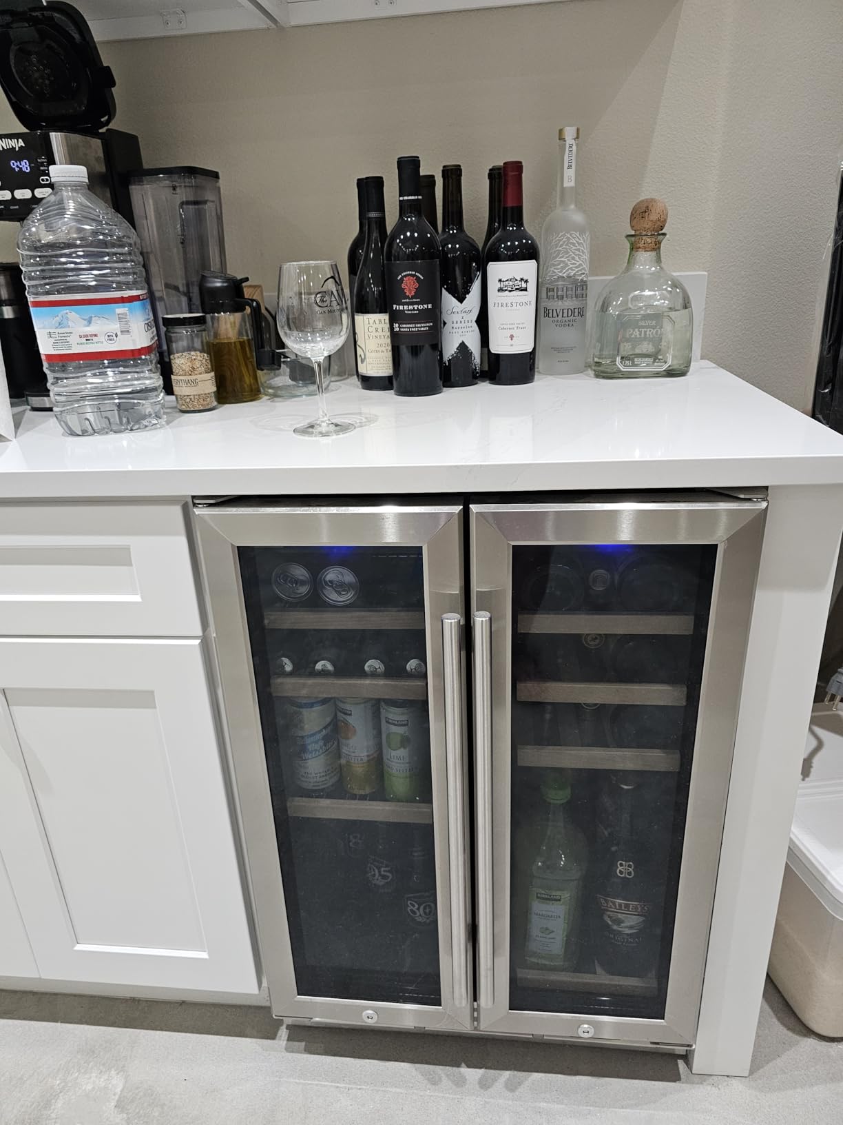 EUHOMY Wine and Beverage Refrigerator, 24 Inch Dual Zone Wine Cooler with Glass Door Hold 21 Bottles and 88 Cans, Built in or Under Counter Wine Fridge with Blue LED Light customer photo 1