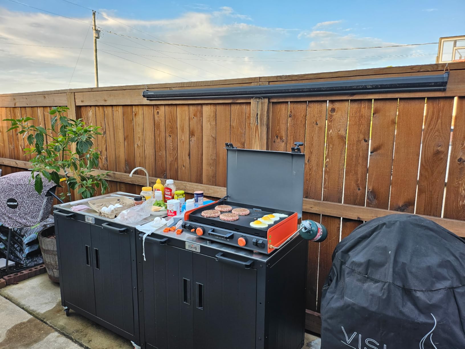 Feasto Outdoor Grill Cart with Storage Cabinet and Stainless Steel Top, 35-Inch Outdoor Grill Station with Door, Modular Kitchen Island for Food Prep and BBQ, Black & Silver customer photo 2
