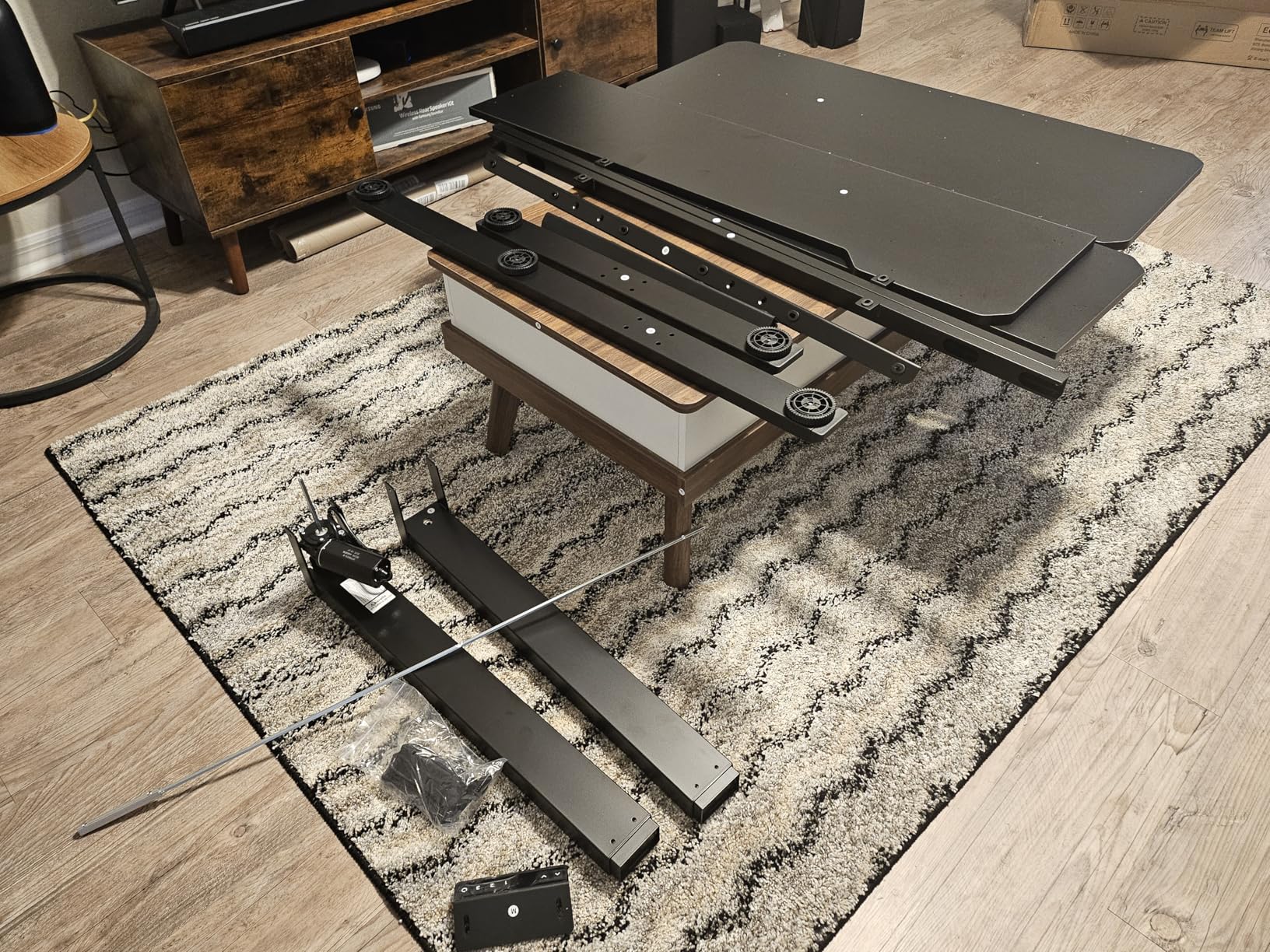 59 Inch L Shaped Standing Desk Electric Adjustable Height, Corner Standing Desk, Electric Sit Stand Table with Reversible Splice Boards for Computer Office Home (Rustic Brown) customer photo 1