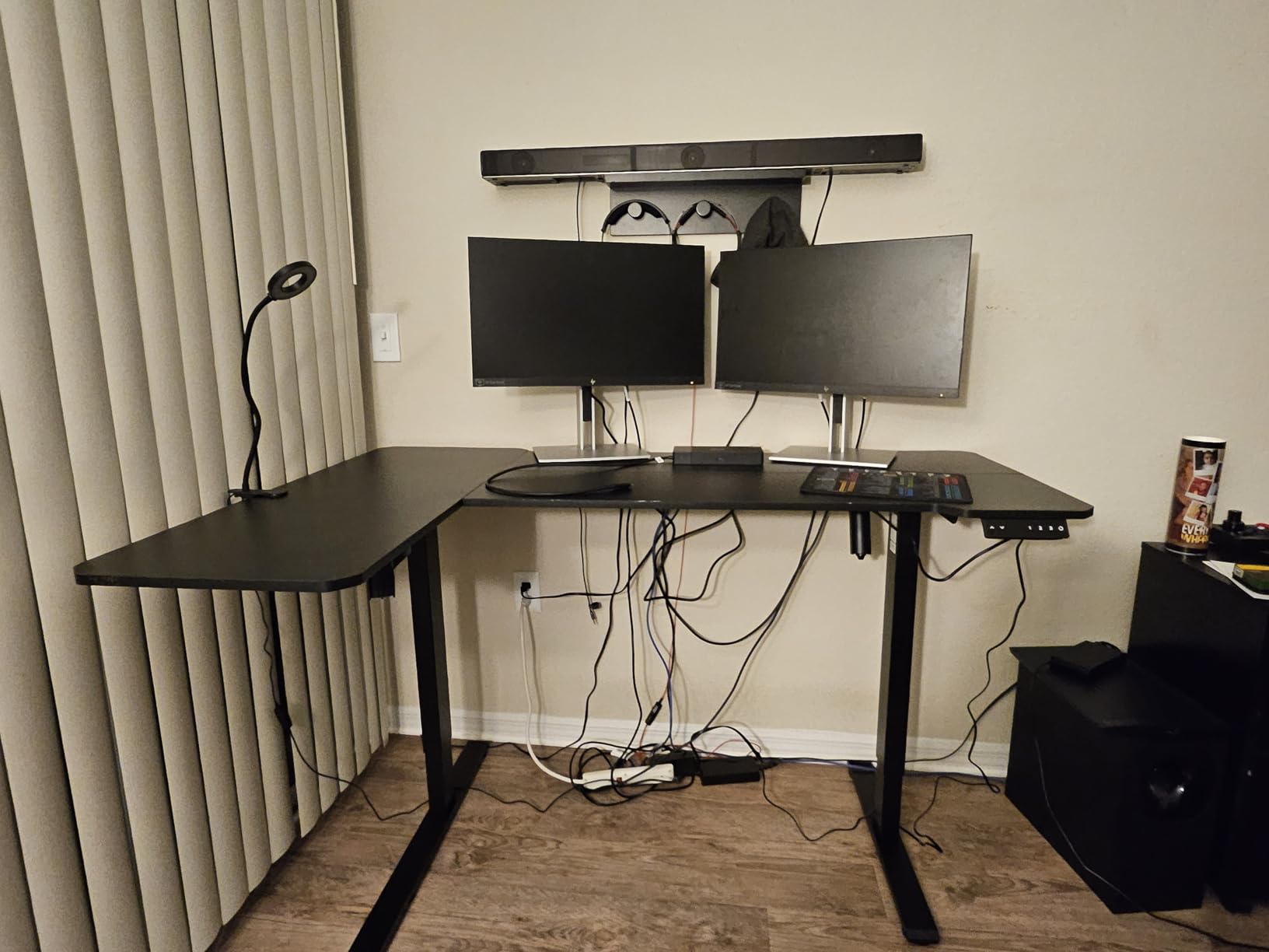 59 Inch L Shaped Standing Desk Electric Adjustable Height, Corner Standing Desk, Electric Sit Stand Table with Reversible Splice Boards for Computer Office Home (Rustic Brown) customer photo 2