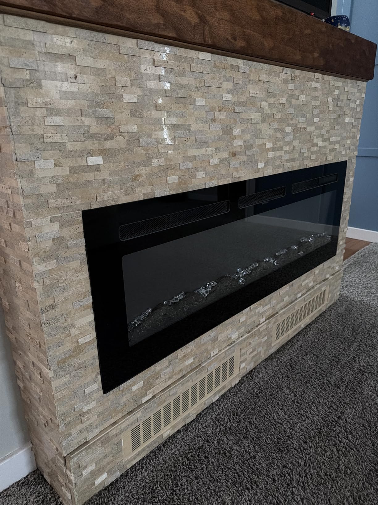 Manastin 60 inch Electric Fireplace in-Wall Recessed and Wall Mounted with Remote Control, 1500/750W Fireplace Heater (60-99°F Thermostat) with 12 Adjustable Color, Timer, Log and Crystal customer photo 1