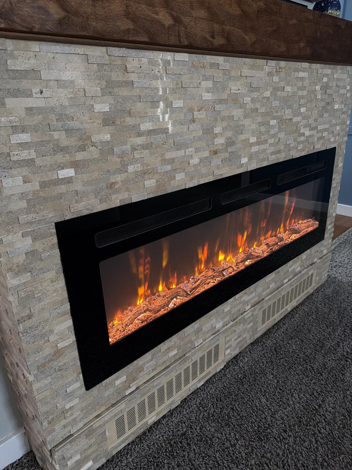 Manastin 60 inch Electric Fireplace in-Wall Recessed and Wall Mounted with Remote Control, 1500/750W Fireplace Heater (60-99°F Thermostat) with 12 Adjustable Color, Timer, Log and Crystal customer photo 2