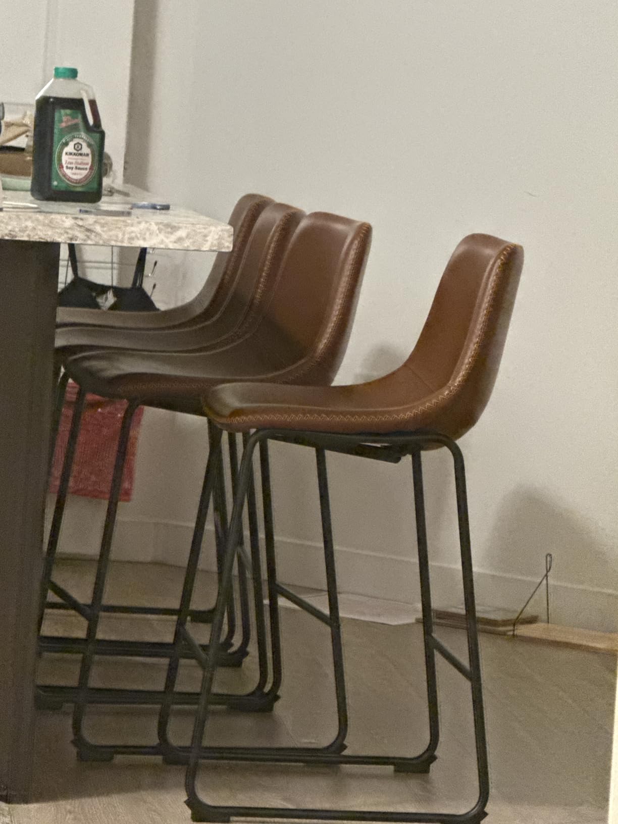DUMOS 26 Inch Counter Height Bar Stools Set of 4, Modern Faux Leather High Barstools with Back and Metal Leg, Bar Chairs for Kitchen lsland, Brown customer photo 1