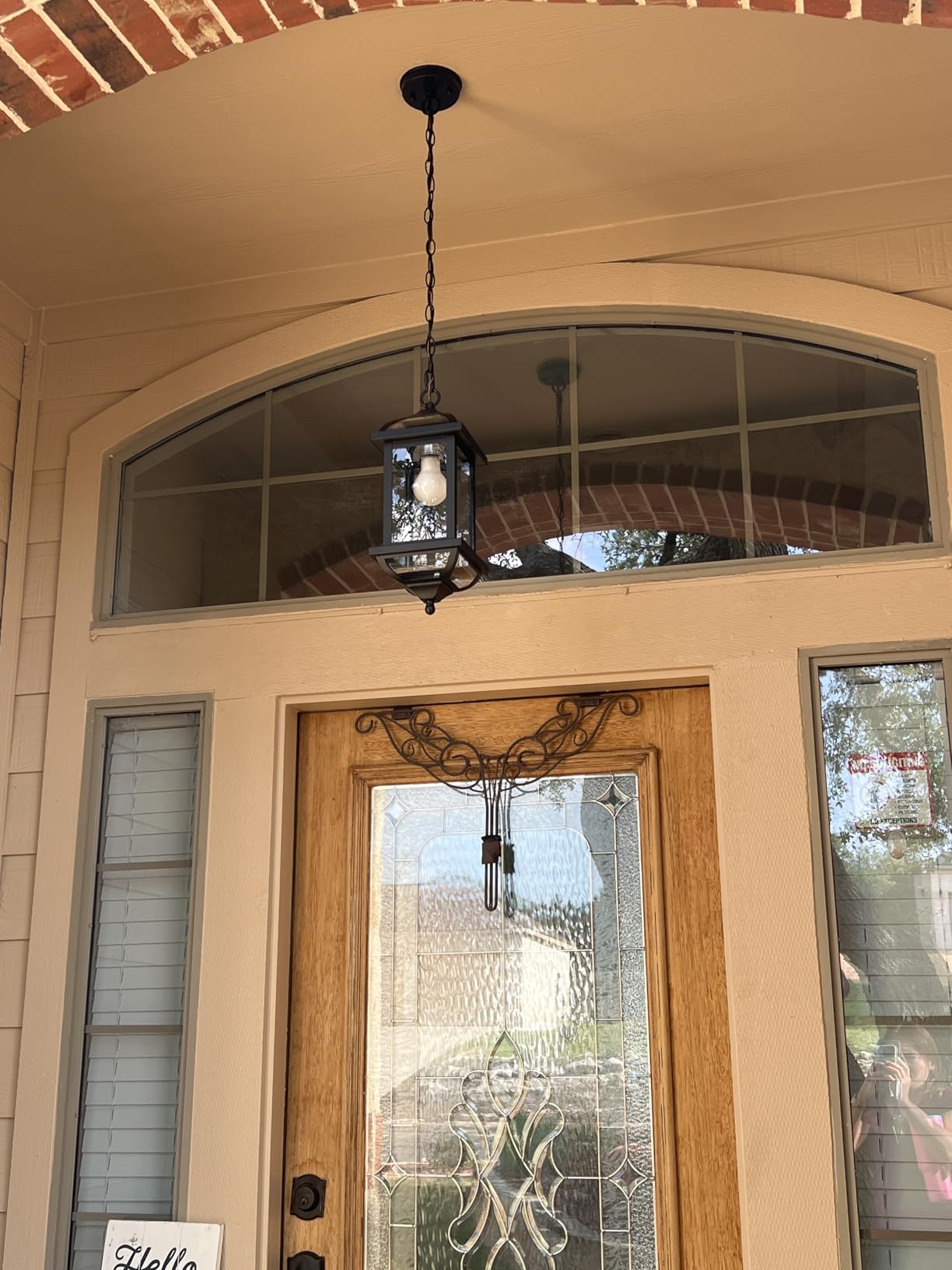 Large Outdoor Pendant Light Fixture Ceiling 16 Inch, Anti-Rust Aluminum Outdoor Chandelier for Porch with IP65 Waterproof Clear Glass Exterior Ceiling Mount Hanging Light, Matte Black customer photo 2