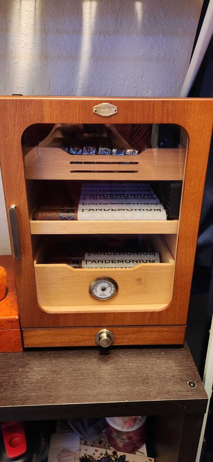 Cigar Humidor, Desktop Cigar Humidor Cabinet Light Control System with Spanish Cedar Wood Shelves, Hygrometer, 3 Humidifiers and Cigar Accessories Drawer, Father's Day Gift for Men (Black) customer photo 2