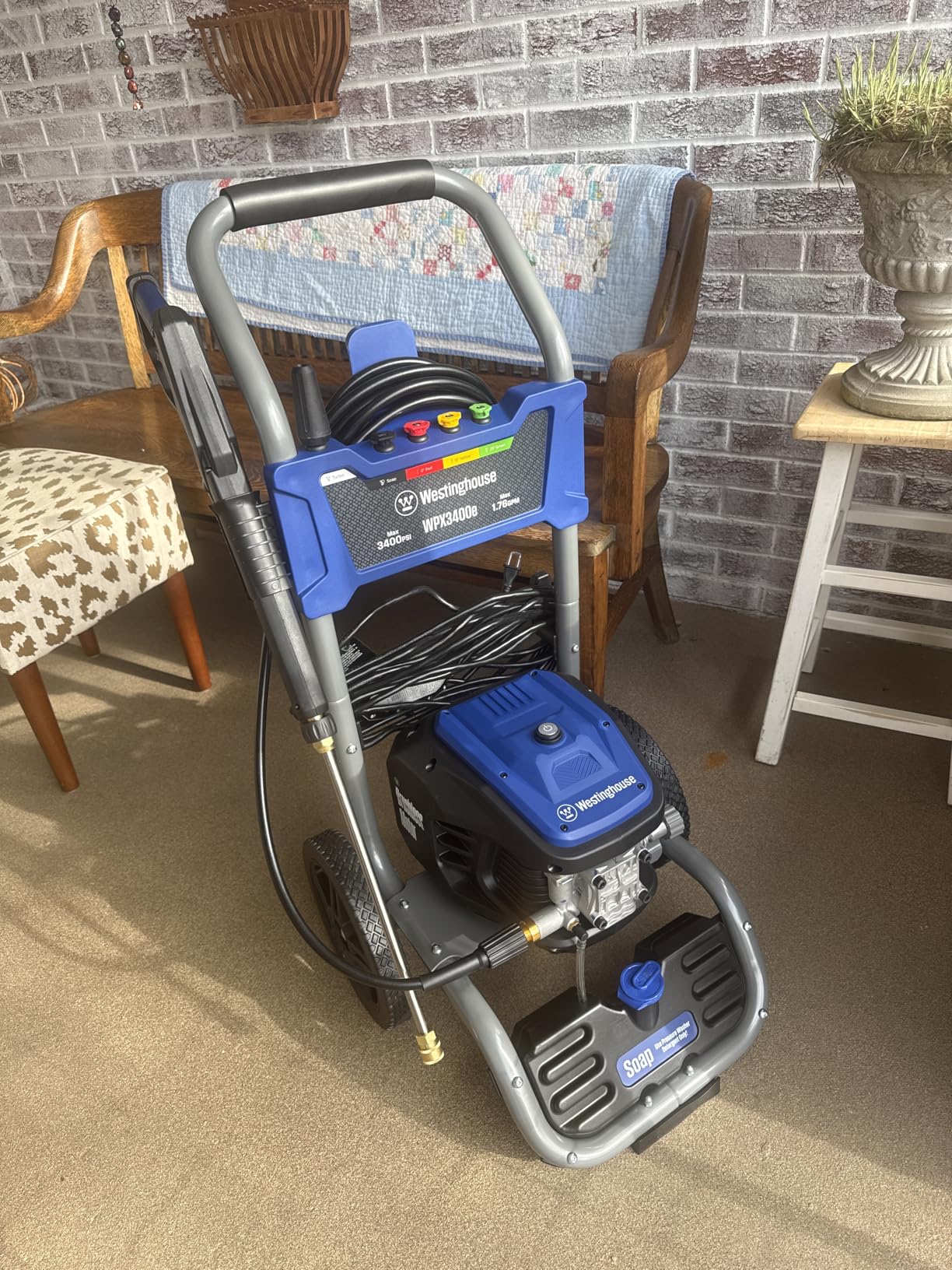 Westinghouse WPX3400e Electric Pressure Washer, 3400 Max PSI and 2.0 Max GPM, Brushless Motor, Onboard Soap Tank, Spray Gun and Wand, 5 Nozzle Set, for Cars/Fences/Driveways/Homes/Patios/Furniture customer photo 1
